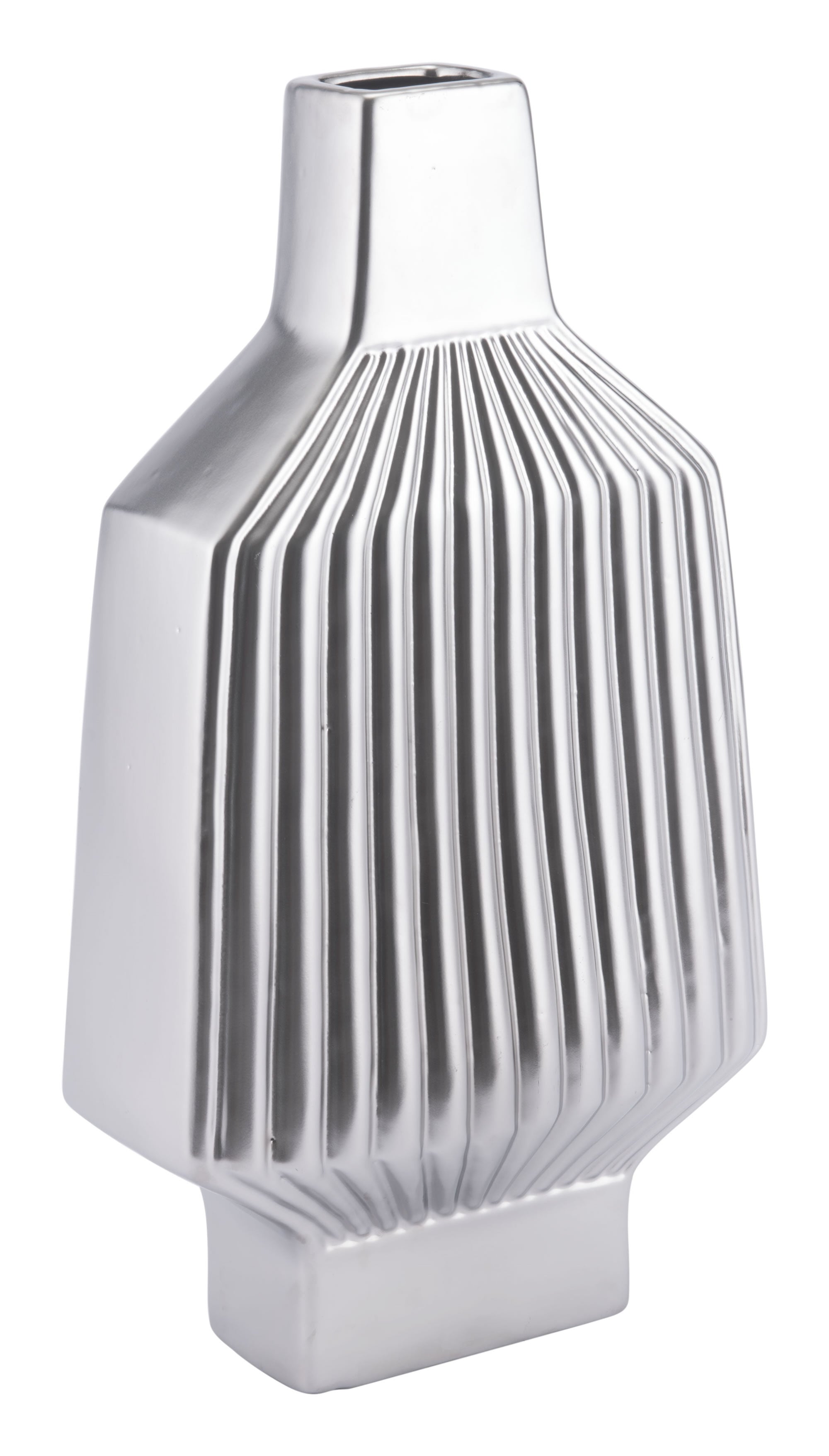 9.8" x 4.7" x 17.7" Matte Silver, Stoneware, Large Vase