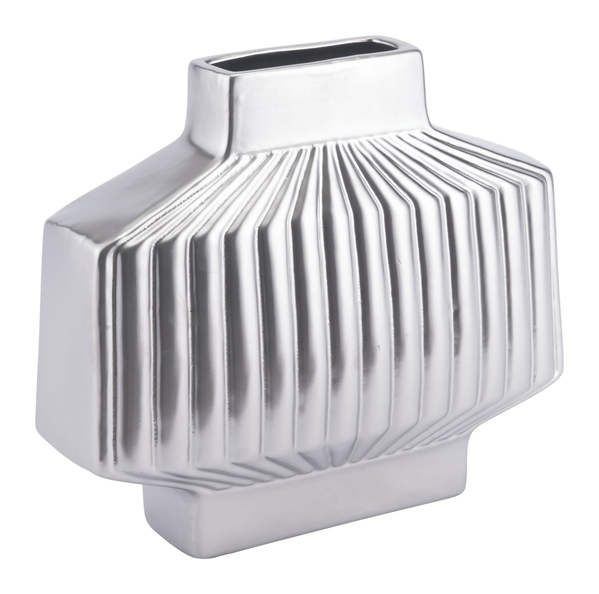 13" x 4.9" x 11.6" Matte Silver, Stoneware, Medium Vase