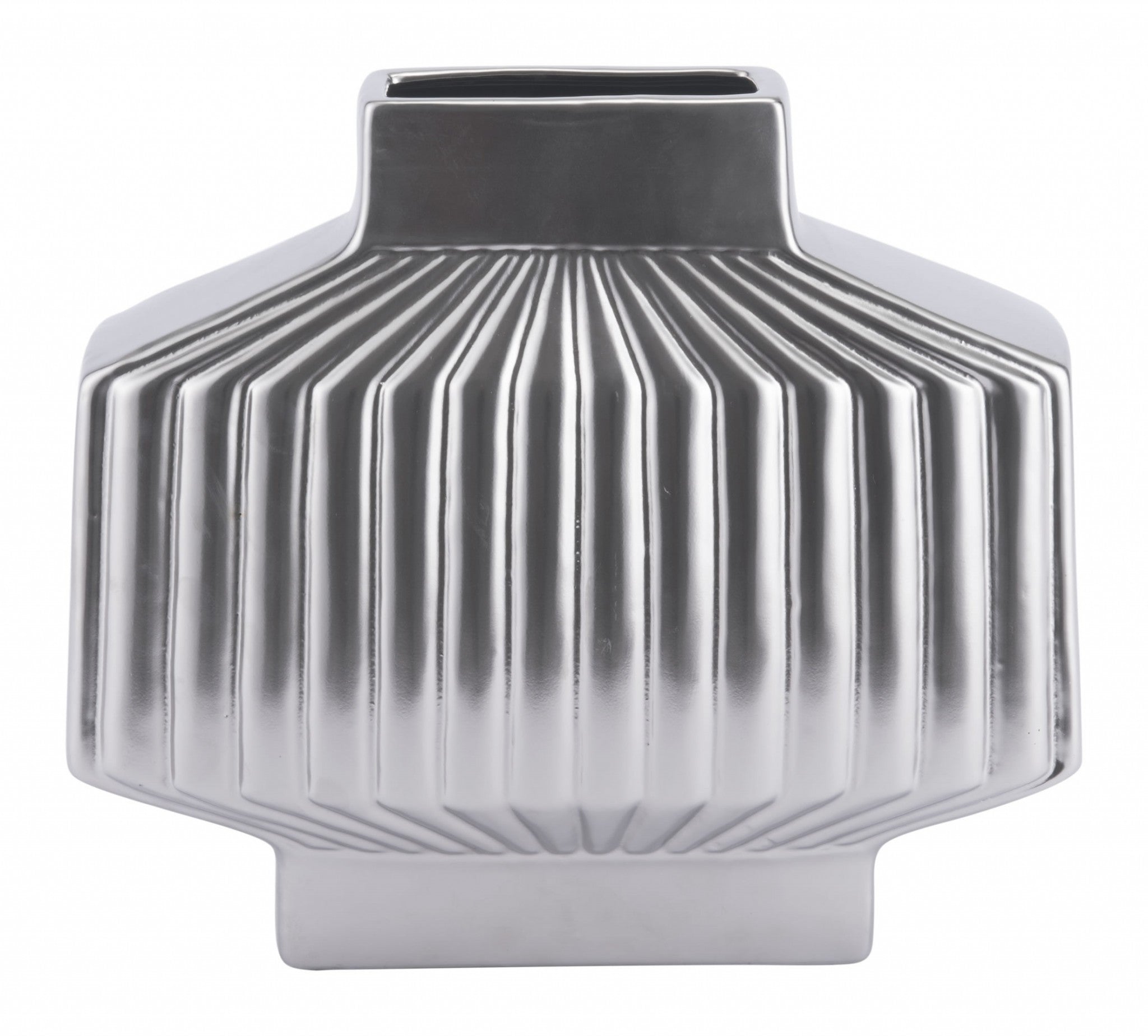 13" x 4.9" x 11.6" Matte Silver, Stoneware, Medium Vase