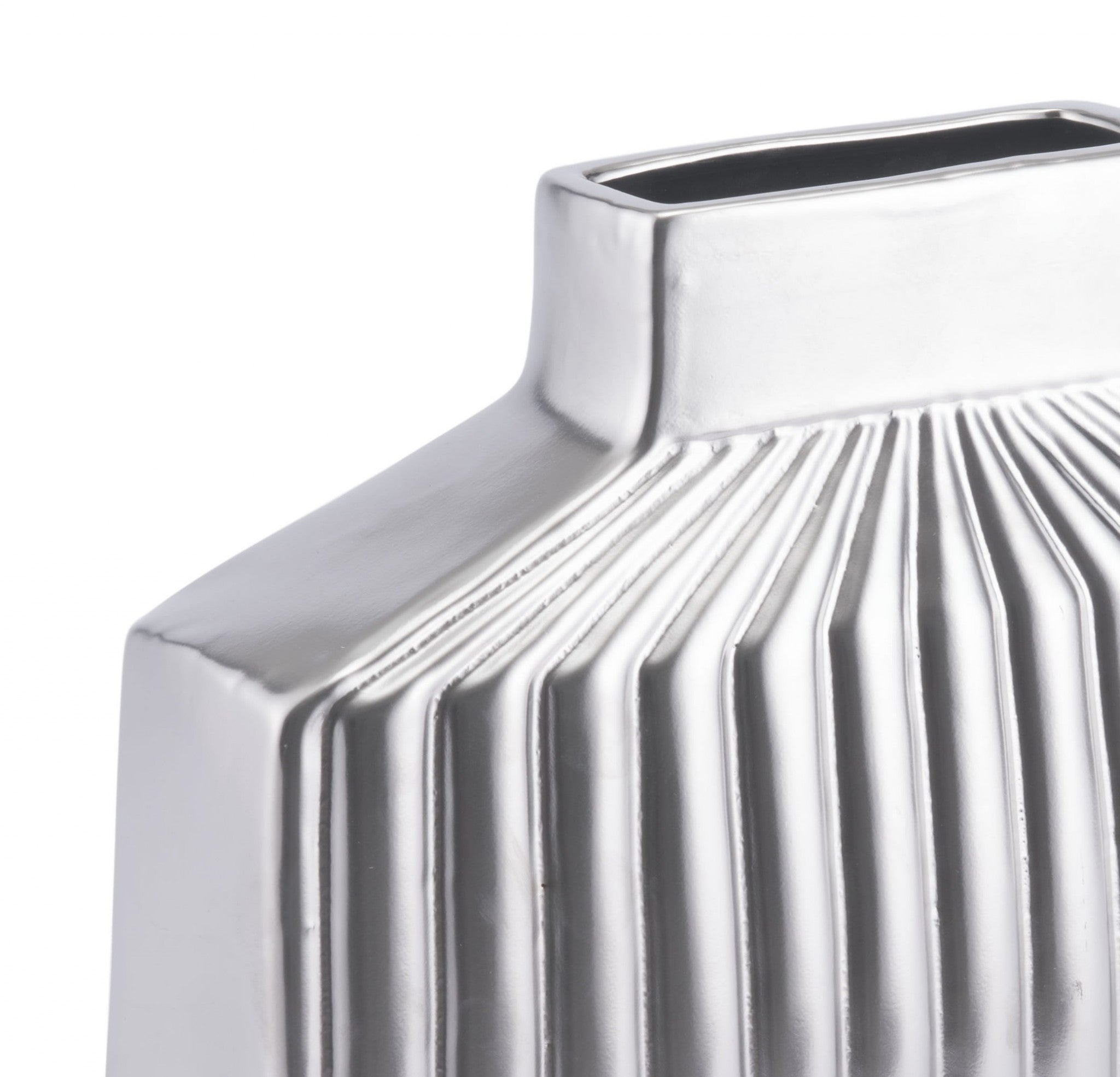 13" x 4.9" x 11.6" Matte Silver, Stoneware, Medium Vase