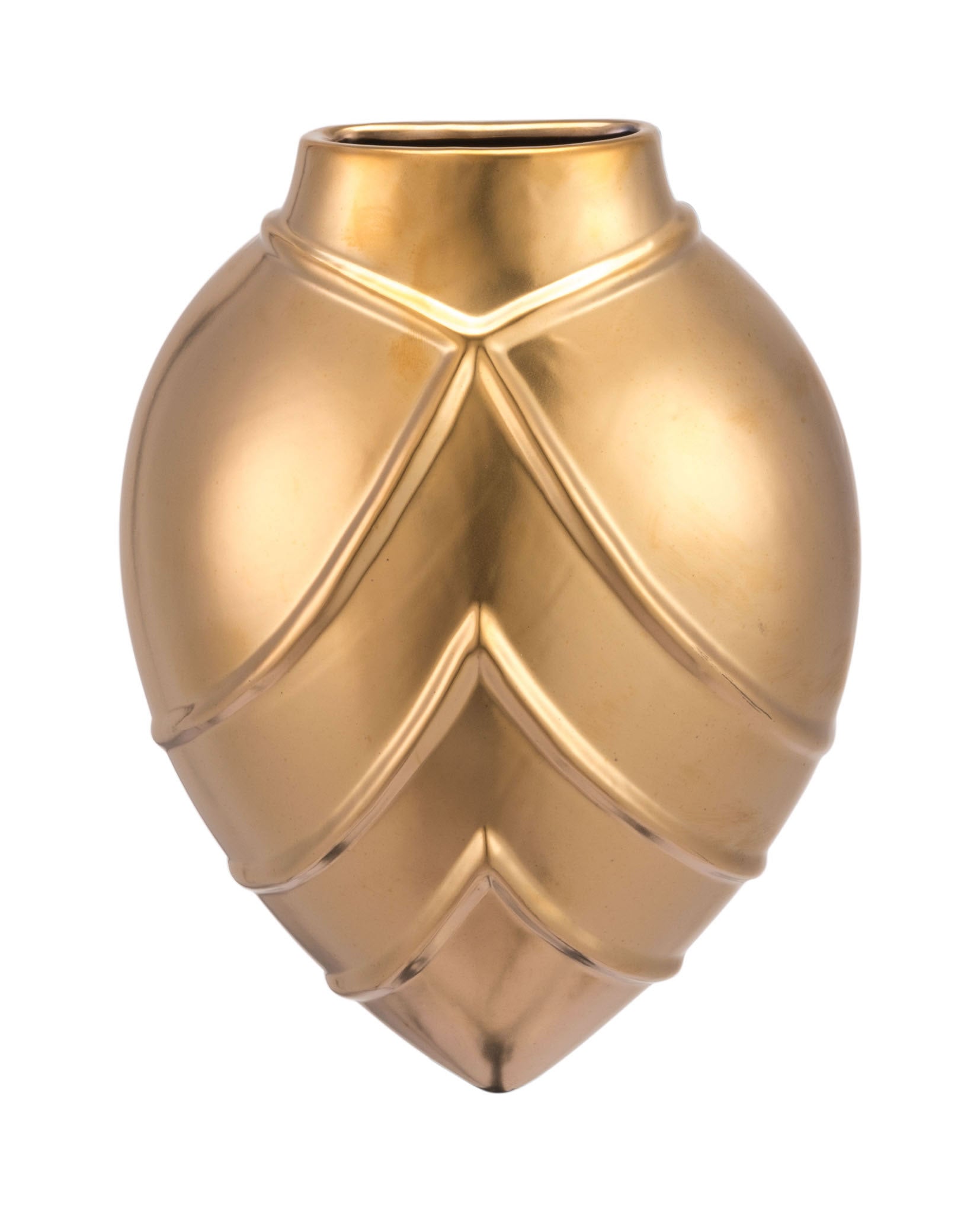 2.8" x 6.1" x 8.1" Matte Gold, Stoneware, Rayas Wall Vase