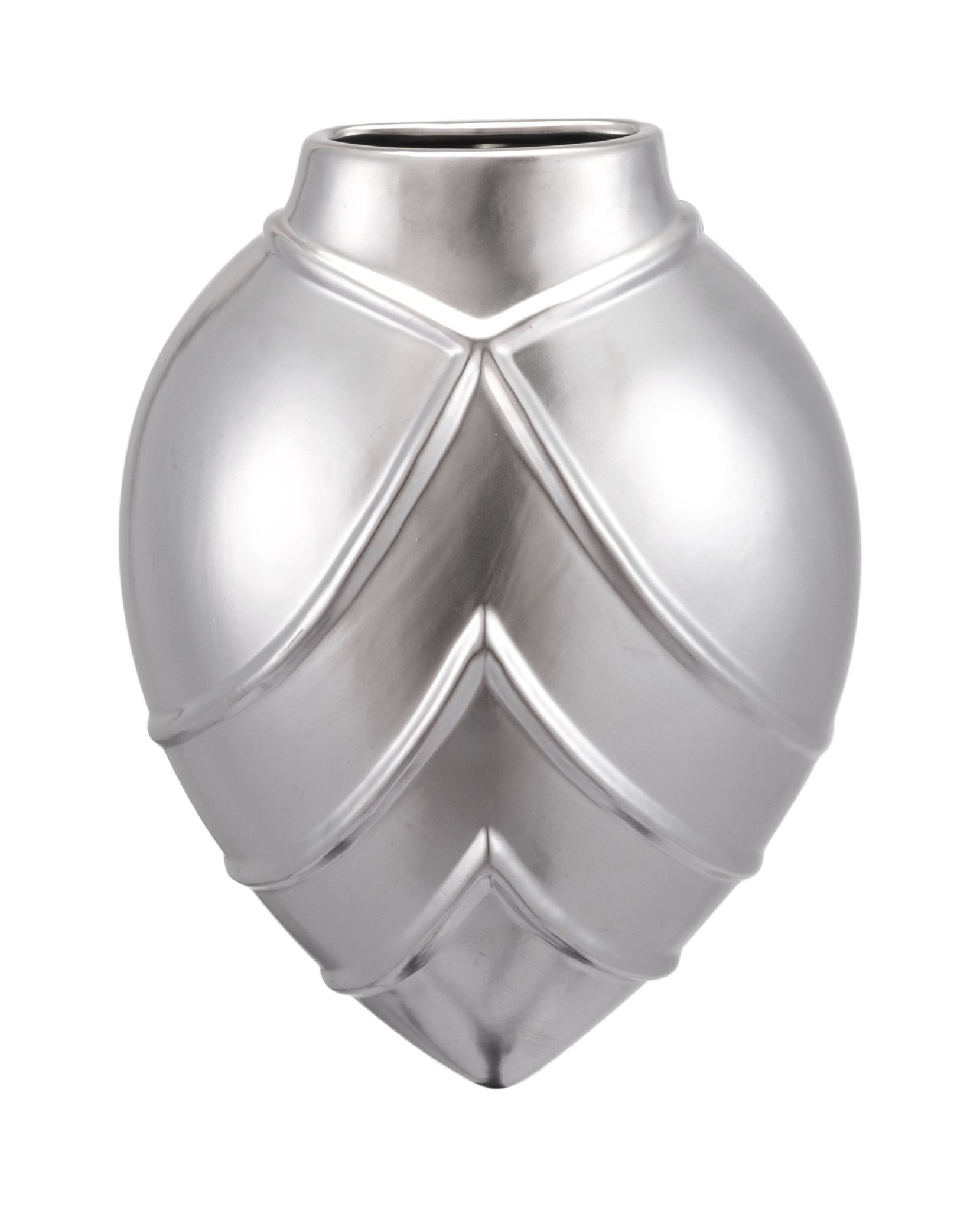 2.8" x 6.1" x 8.1" Matte Silver, Stoneware, Rayas Wall Vase