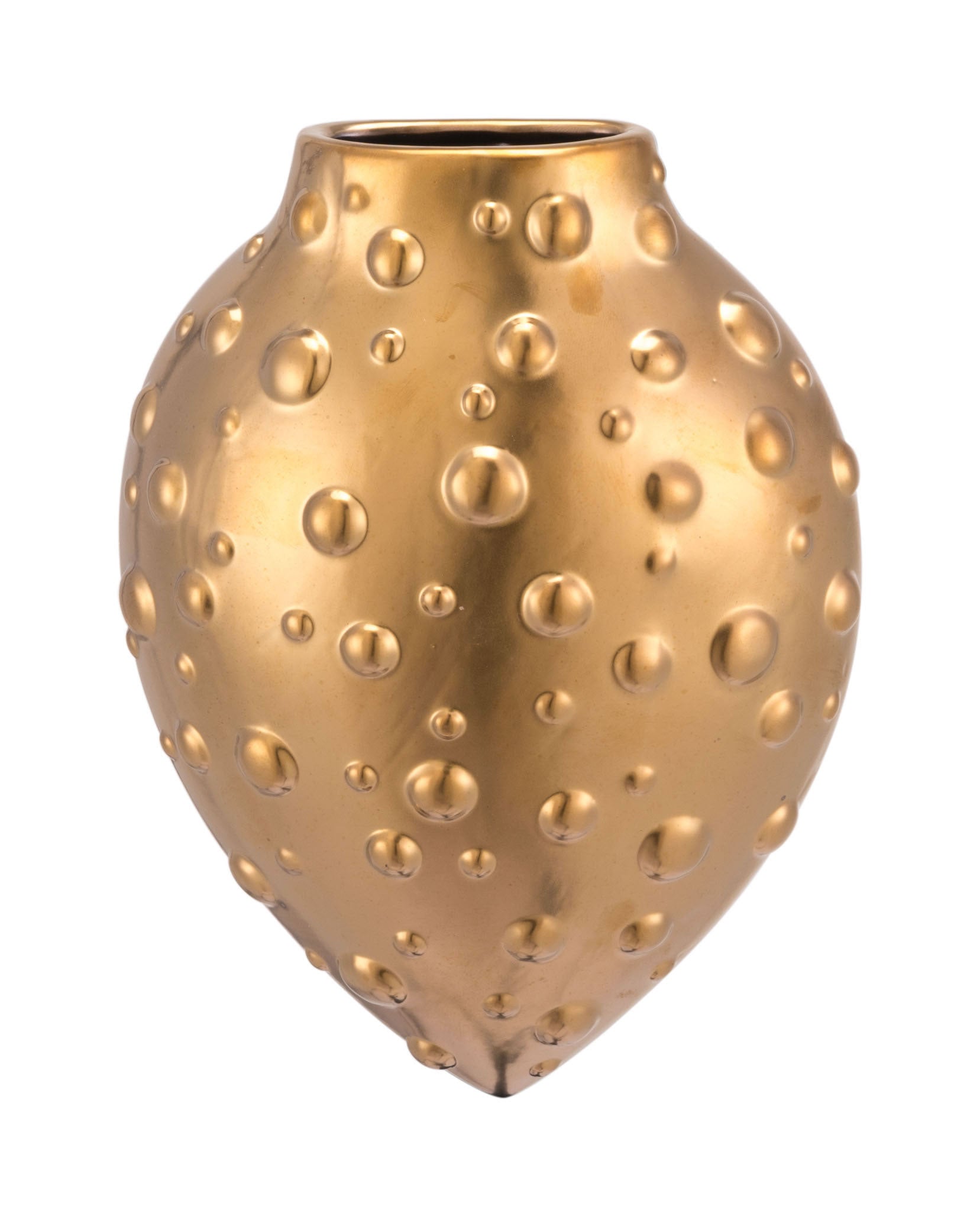 2.8" x 6.1" x 8.1" Matte Gold, Stoneware, Puntos Wall Vase