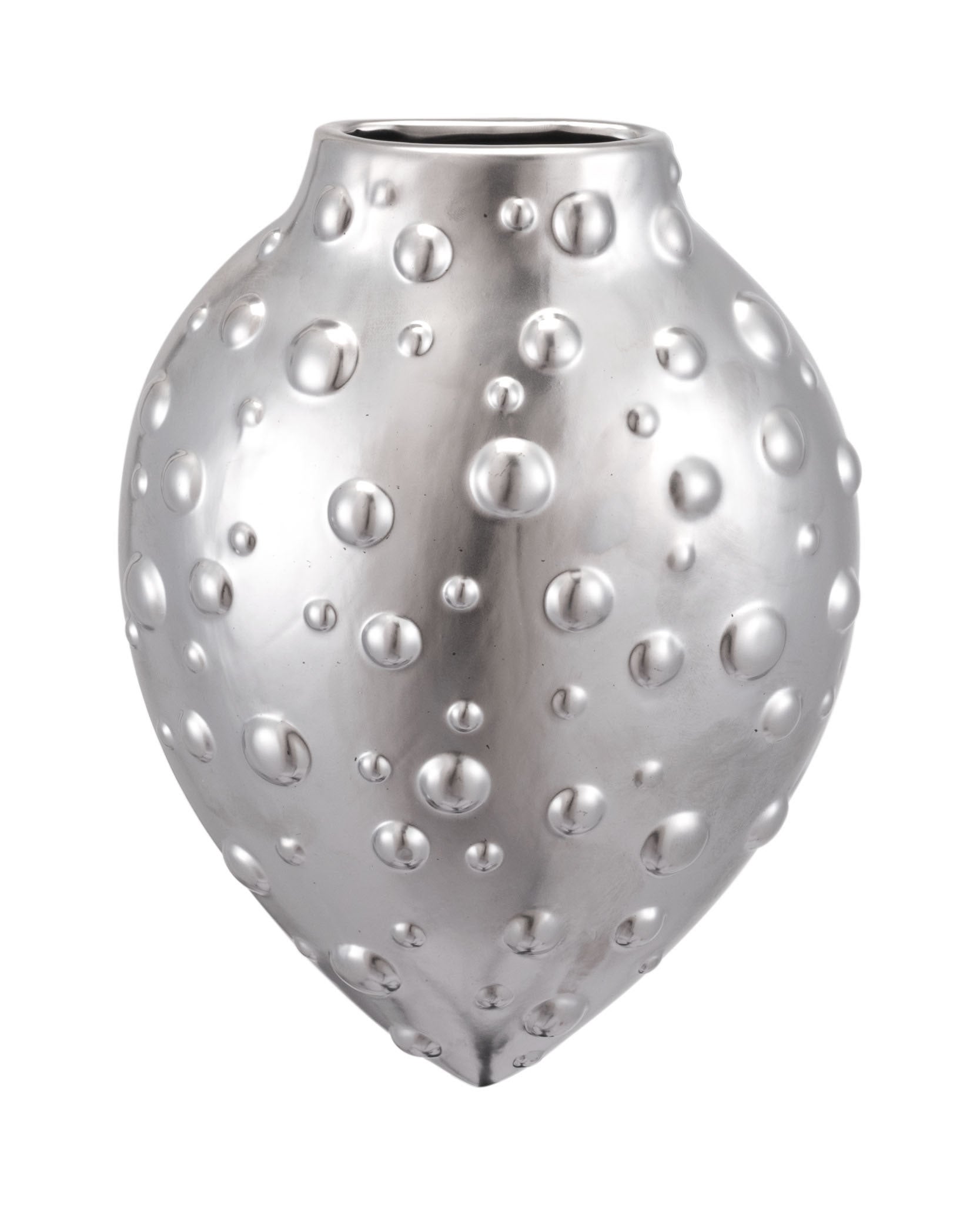 2.8" x 6.1" x 8.1" Matte Silver, Stoneware, Puntos Wall Vase