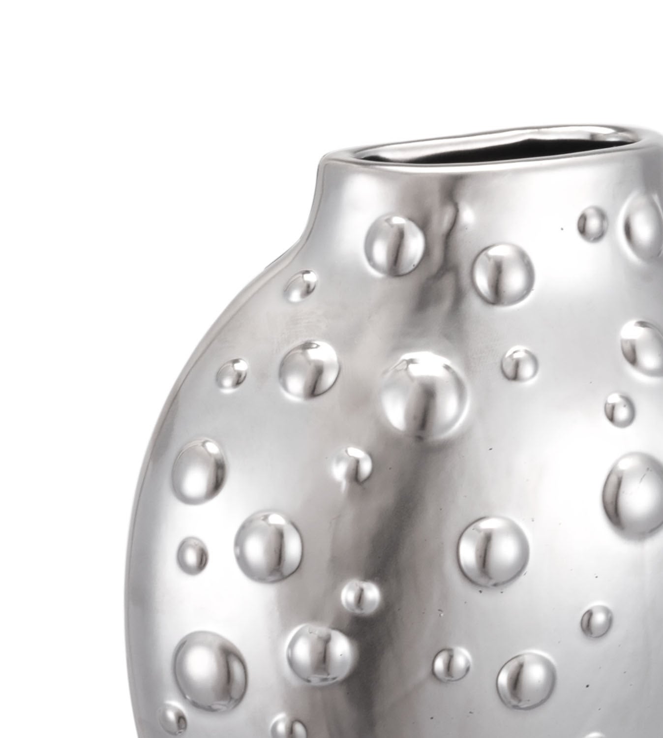 2.8" x 6.1" x 8.1" Matte Silver, Stoneware, Puntos Wall Vase