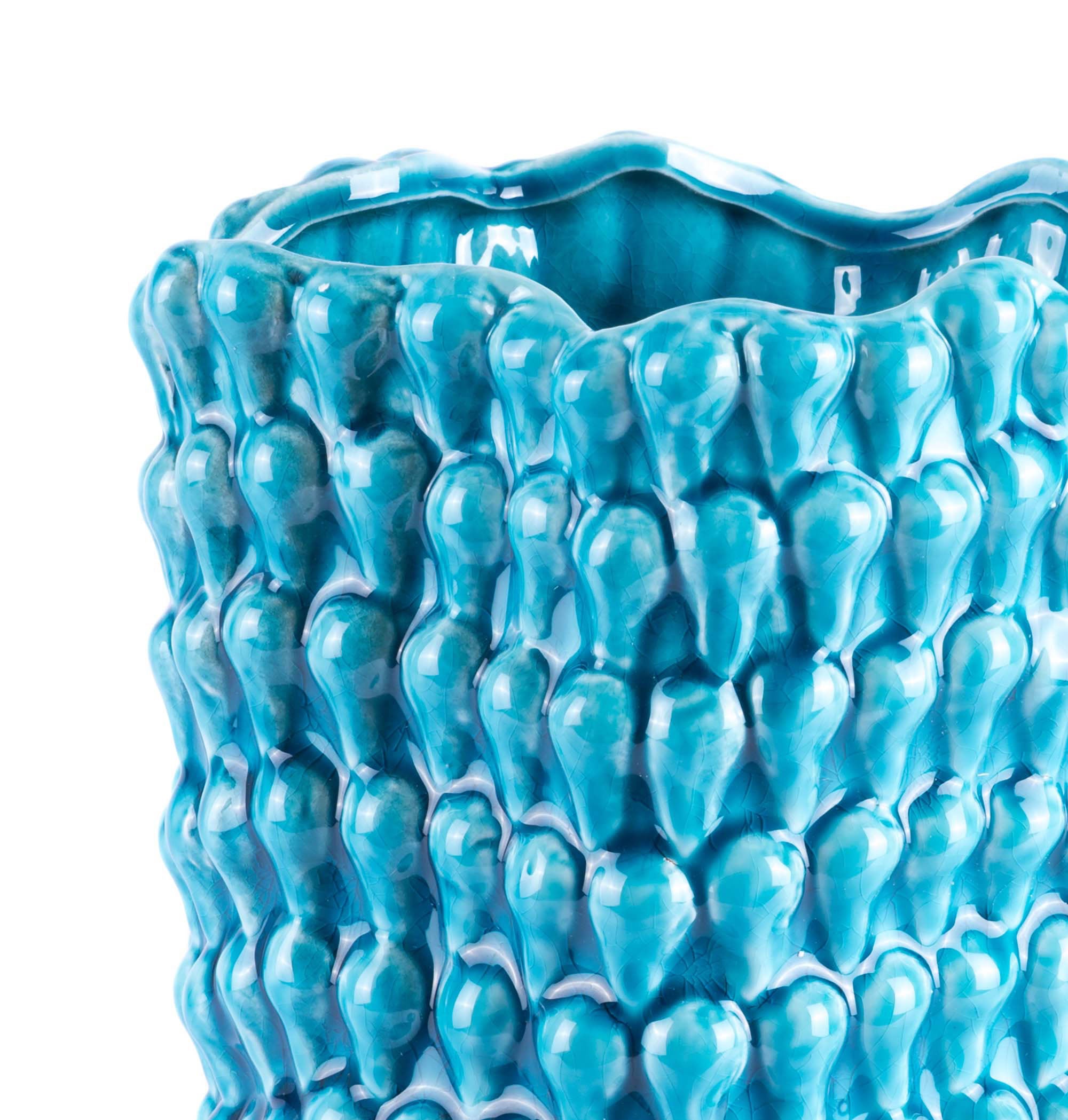 7.5" x 7.5" x 14.8" Turquoise, Ceramic, Large Vase