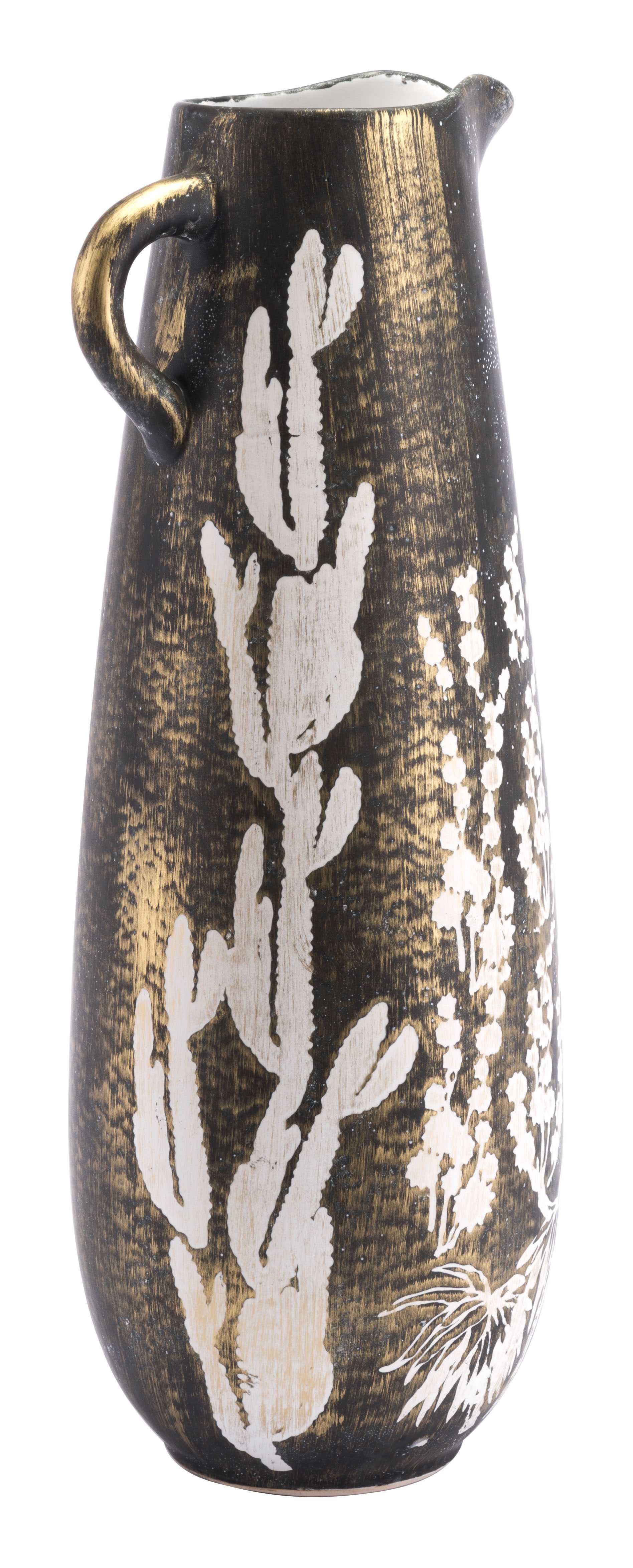 9.8" x 8.7" x 23.6" Antique Gold & White, Ceramic, Large Jar