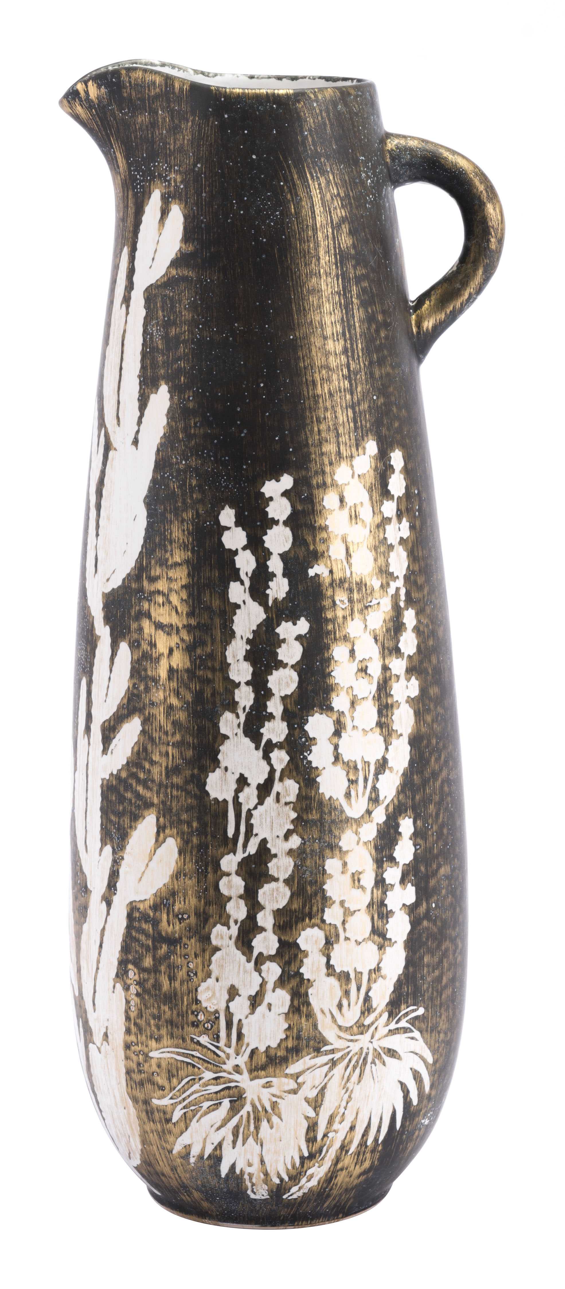 9.8" x 8.7" x 23.6" Antique Gold & White, Ceramic, Large Jar