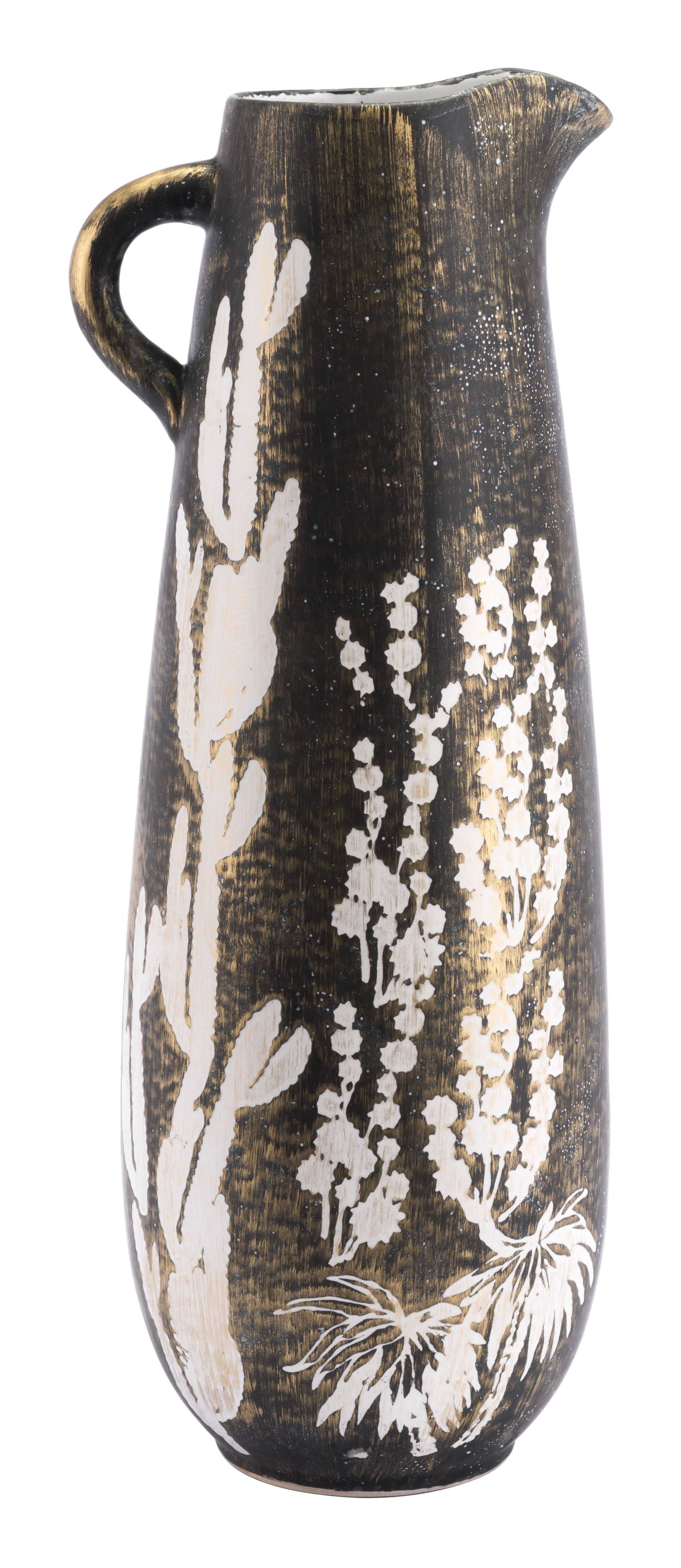 9.8" x 8.7" x 23.6" Antique Gold & White, Ceramic, Large Jar