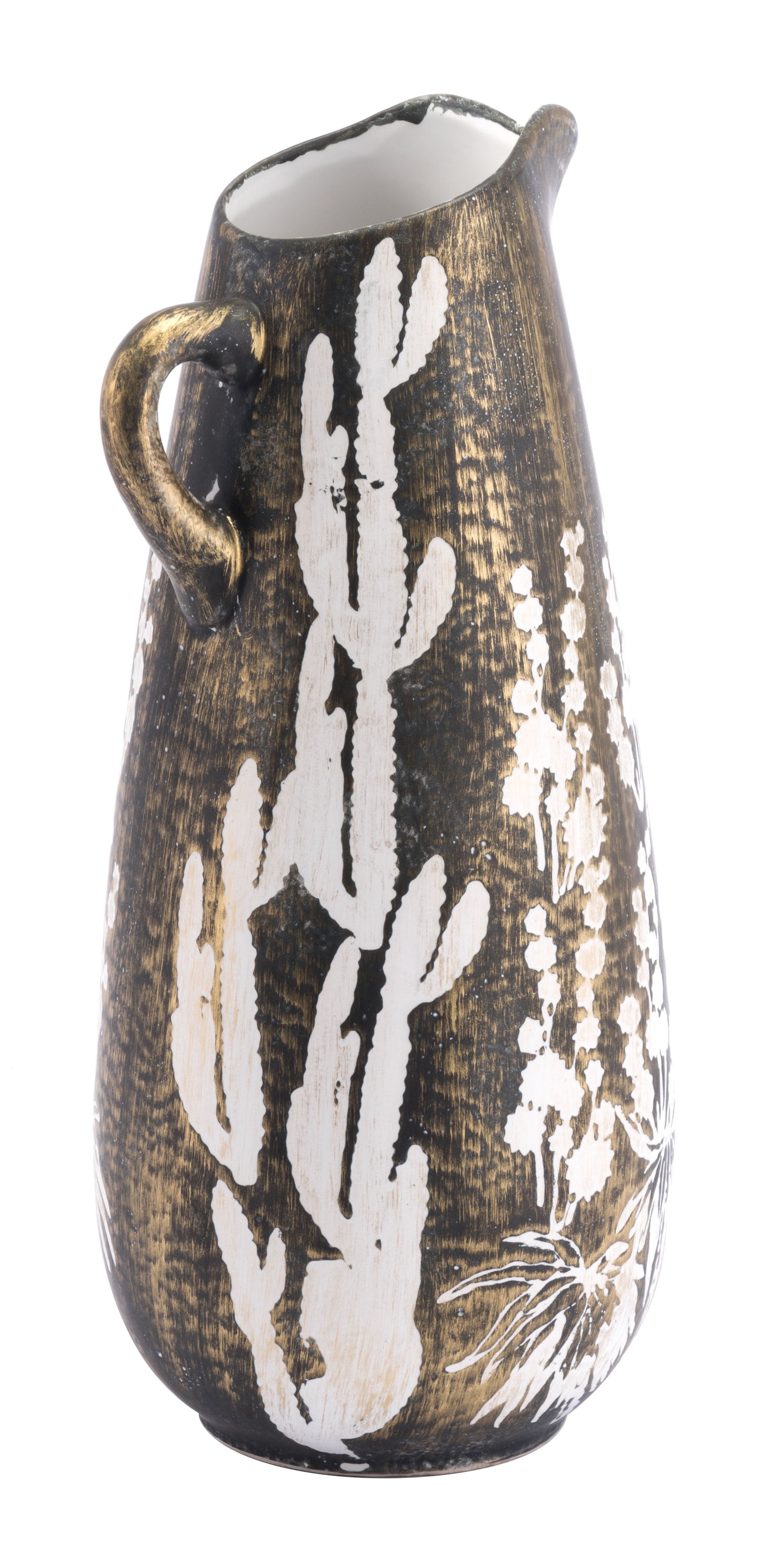 8.7" x 7.7" x 17.7" Antique Gold & White, Ceramic, Small Jar