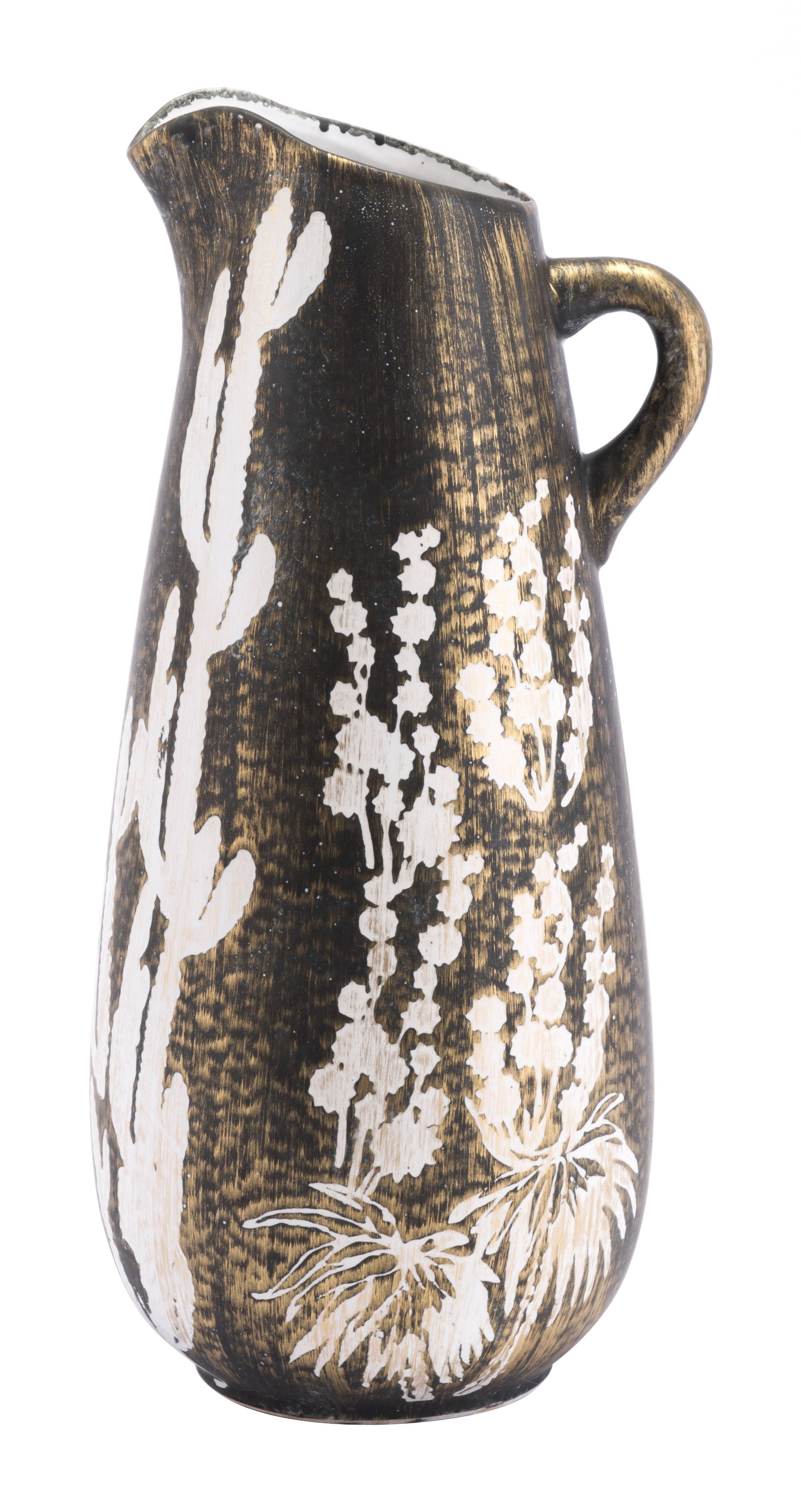 8.7" x 7.7" x 17.7" Antique Gold & White, Ceramic, Small Jar