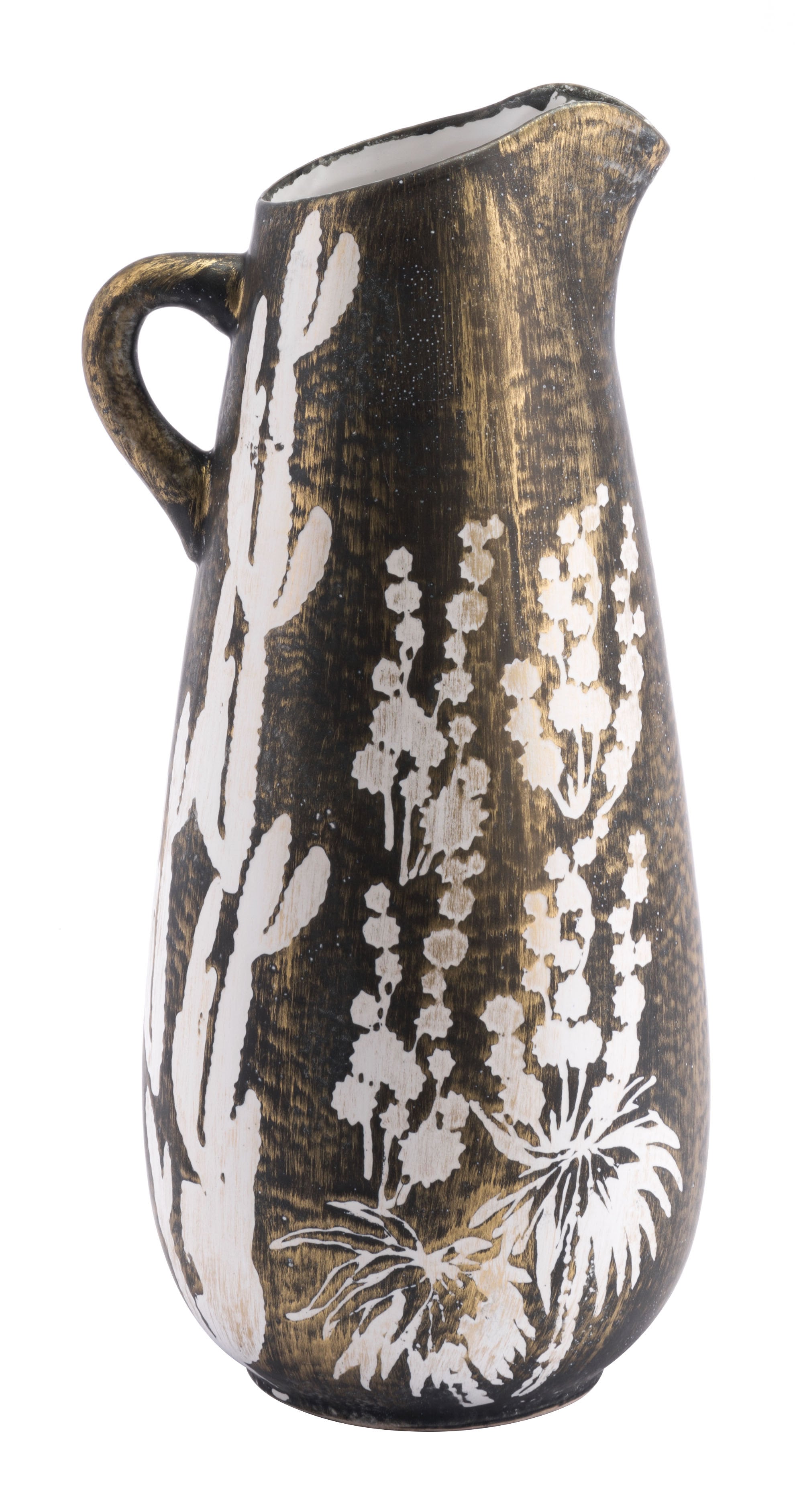 8.7" x 7.7" x 17.7" Antique Gold & White, Ceramic, Small Jar