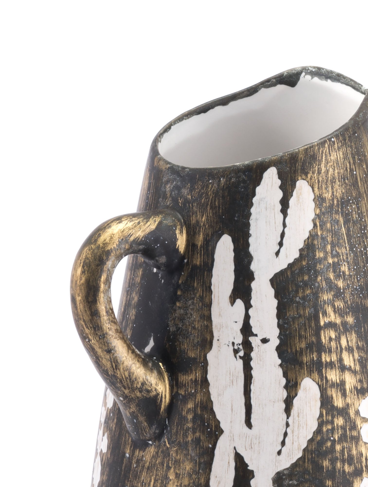 8.7" x 7.7" x 17.7" Antique Gold & White, Ceramic, Small Jar