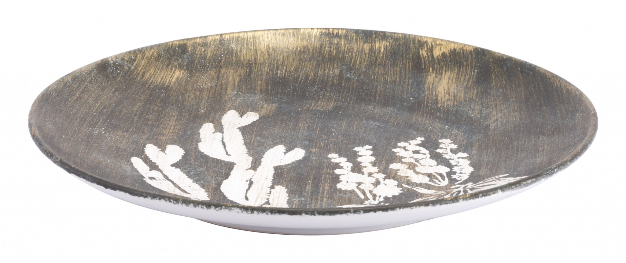 17.9" x 17.9" x 2.4" Antique Gold & White, Ceramic, Large Plate