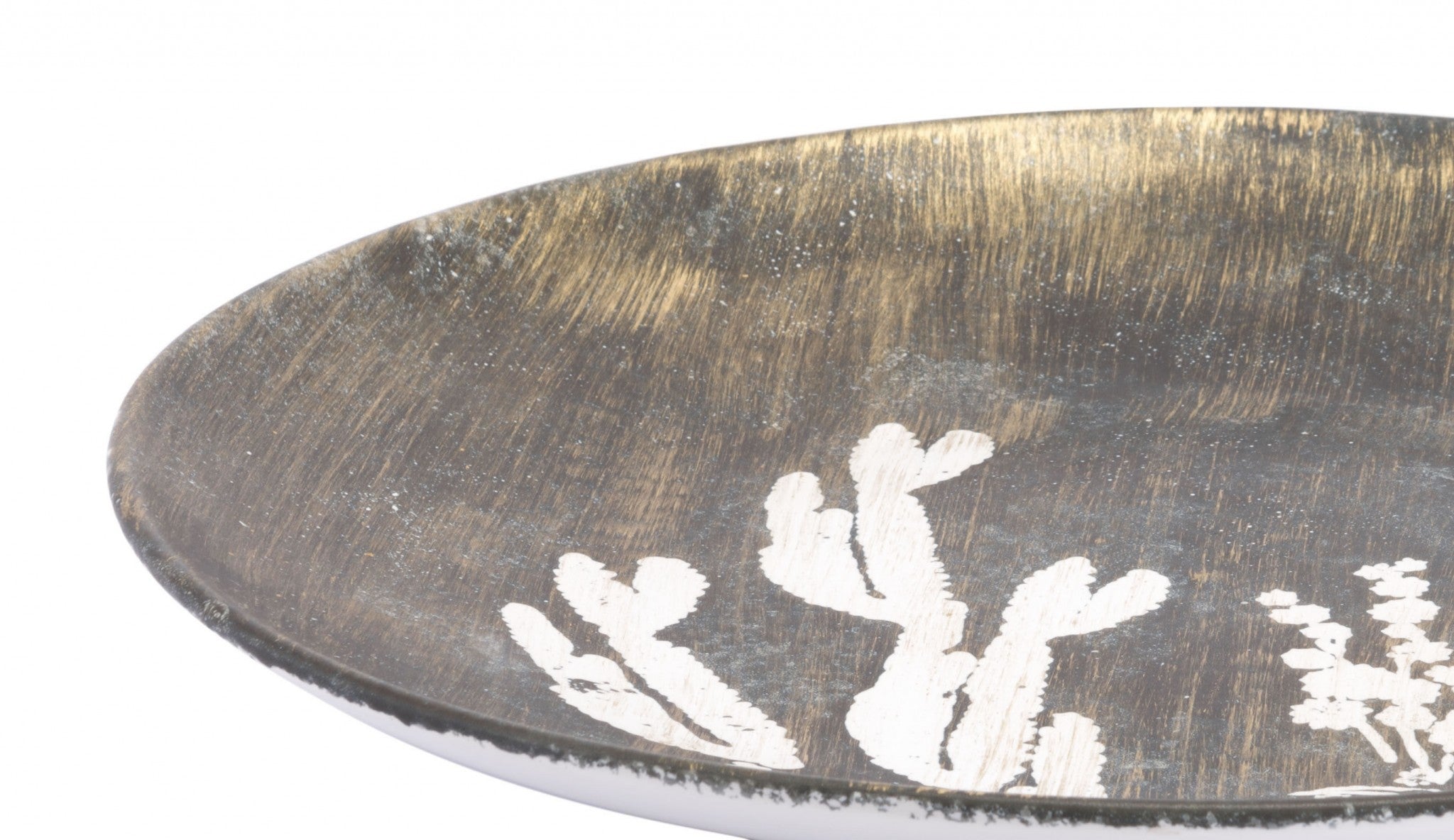 17.9" x 17.9" x 2.4" Antique Gold & White, Ceramic, Large Plate