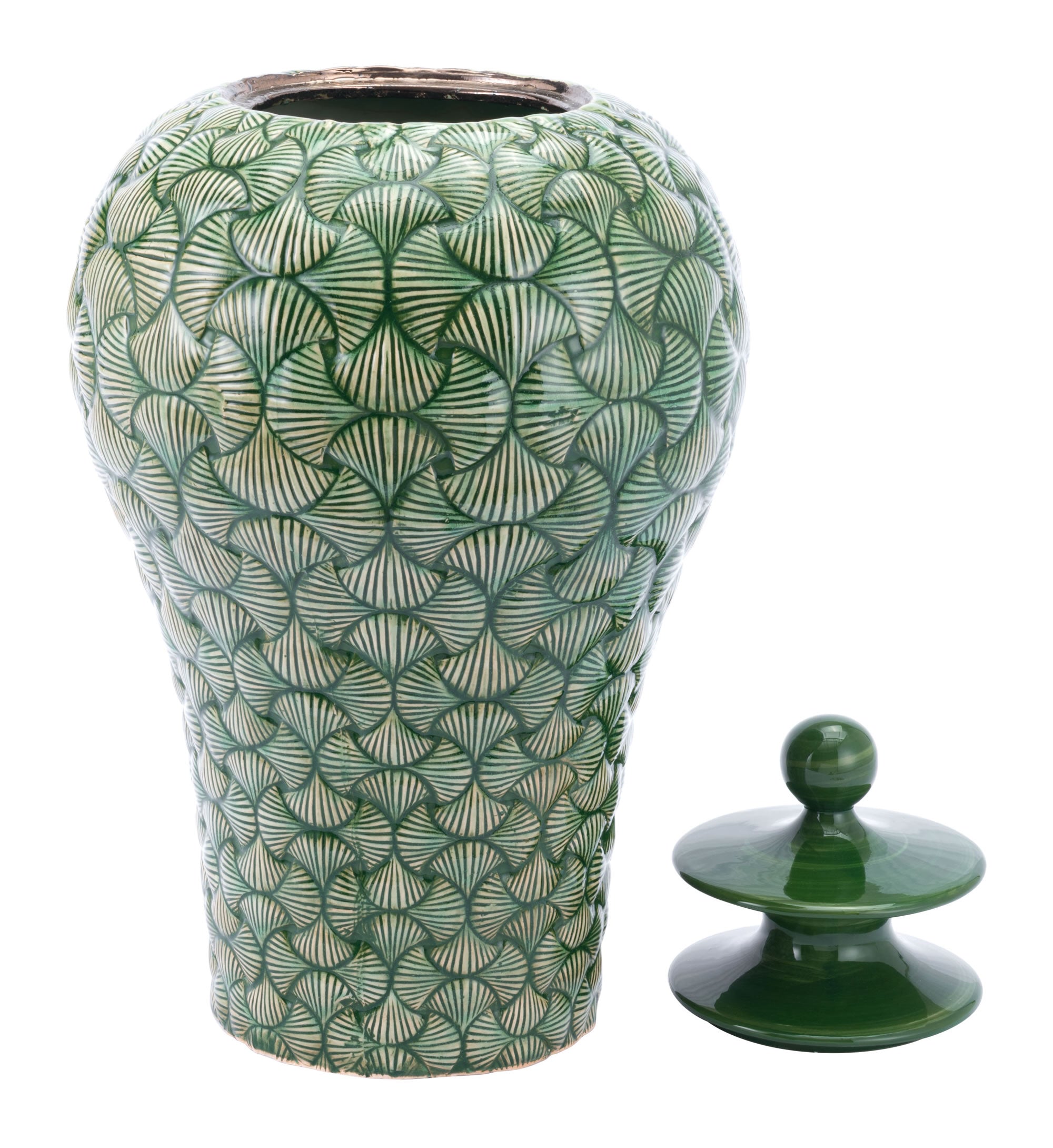 16.9" x 16.9" x 30.7" Green, Ceramic, Large Temple Jar