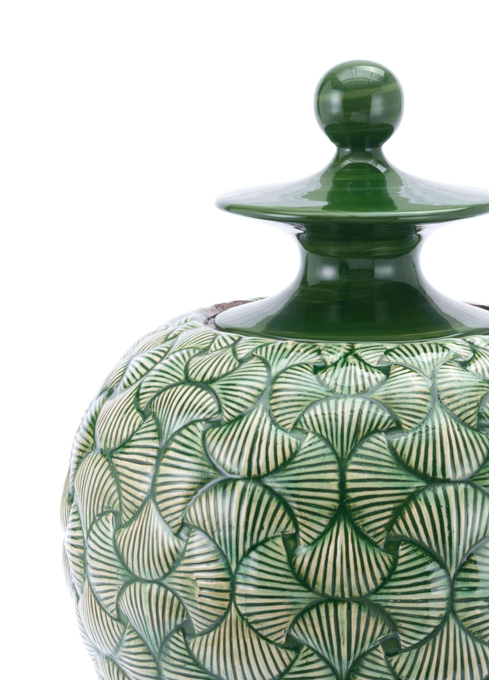 16.9" x 16.9" x 30.7" Green, Ceramic, Large Temple Jar