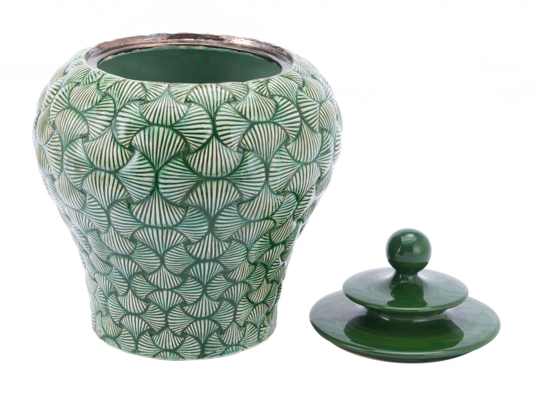16.7" x 16.7" x 20.5" Green, Ceramic, Small Temple Jar