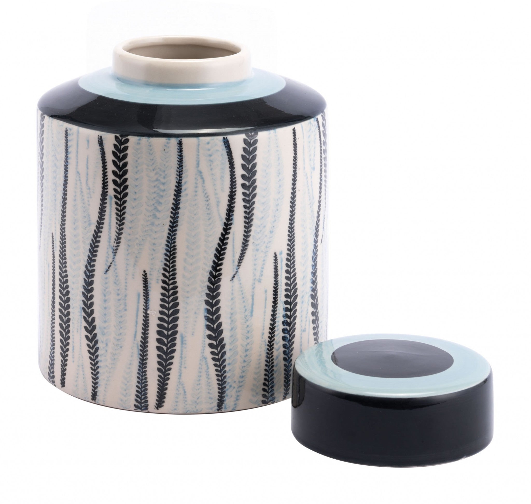 8.1" x 8.1" x 9.8" White & Black, Ceramic, Large Jar