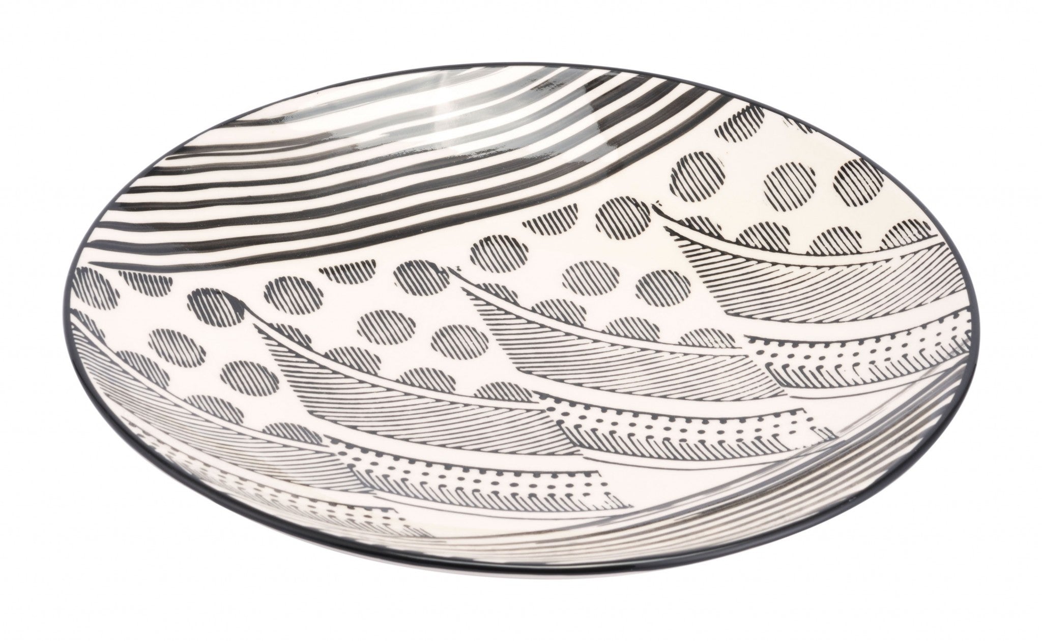 14.2" x 14.2" x 2.2" Off White & Black, Ceramic, Plate