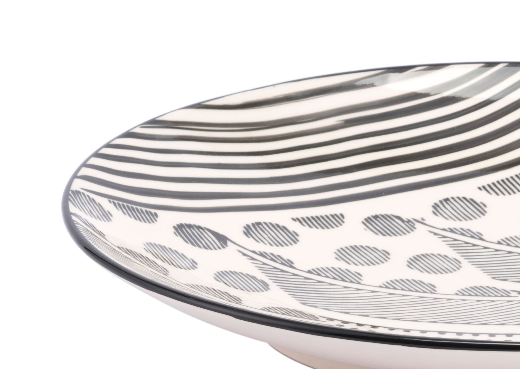 14.2" x 14.2" x 2.2" Off White & Black, Ceramic, Plate