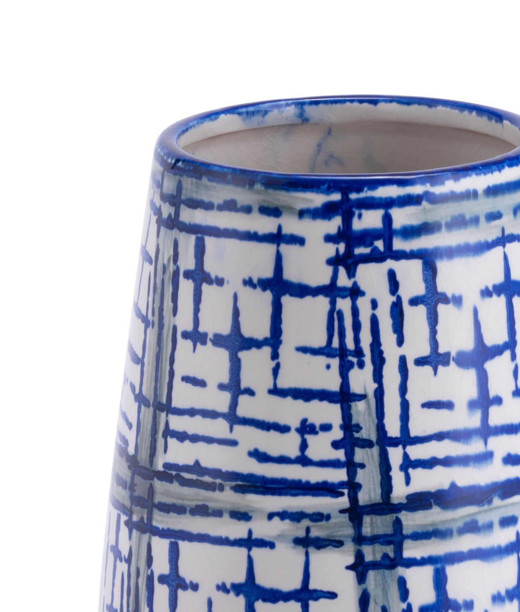6.5" x 6.5" x 12.2" Blue & White, Ceramic, Medium Vase
