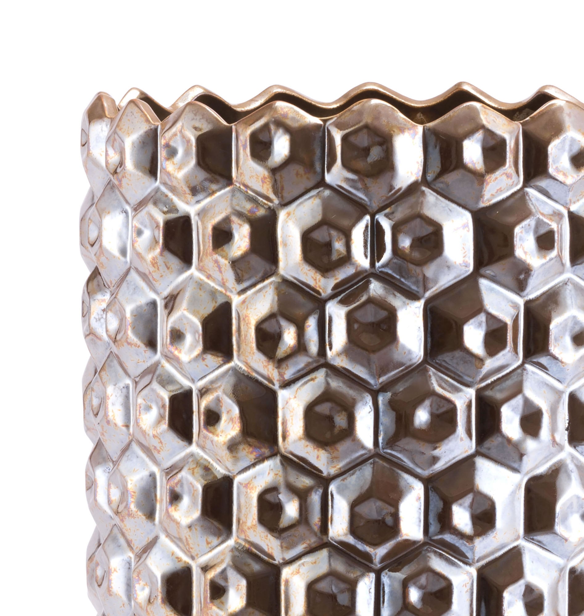 9.8" x 9.8" x 24.2" Antique Gold, Ceramic, Large Vase