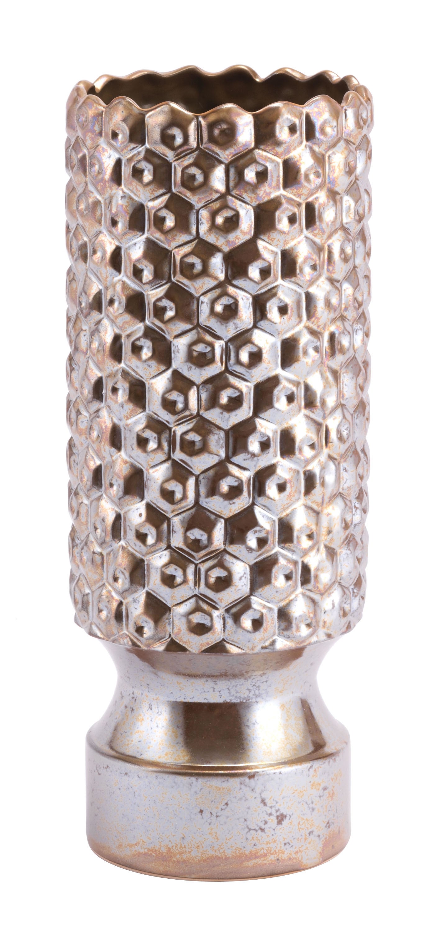 6.3" x 6.3" x 16.1" Antique Gold, Ceramic, Small Vase