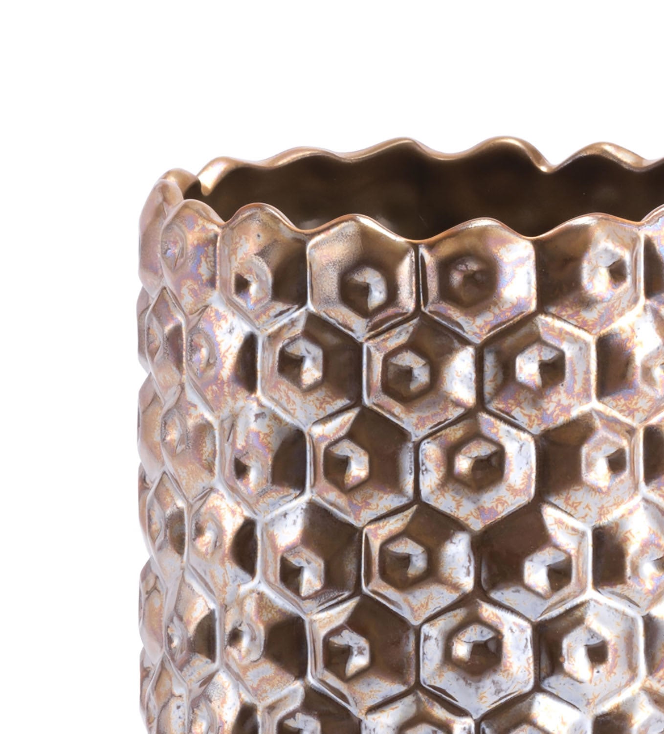 6.3" x 6.3" x 16.1" Antique Gold, Ceramic, Small Vase