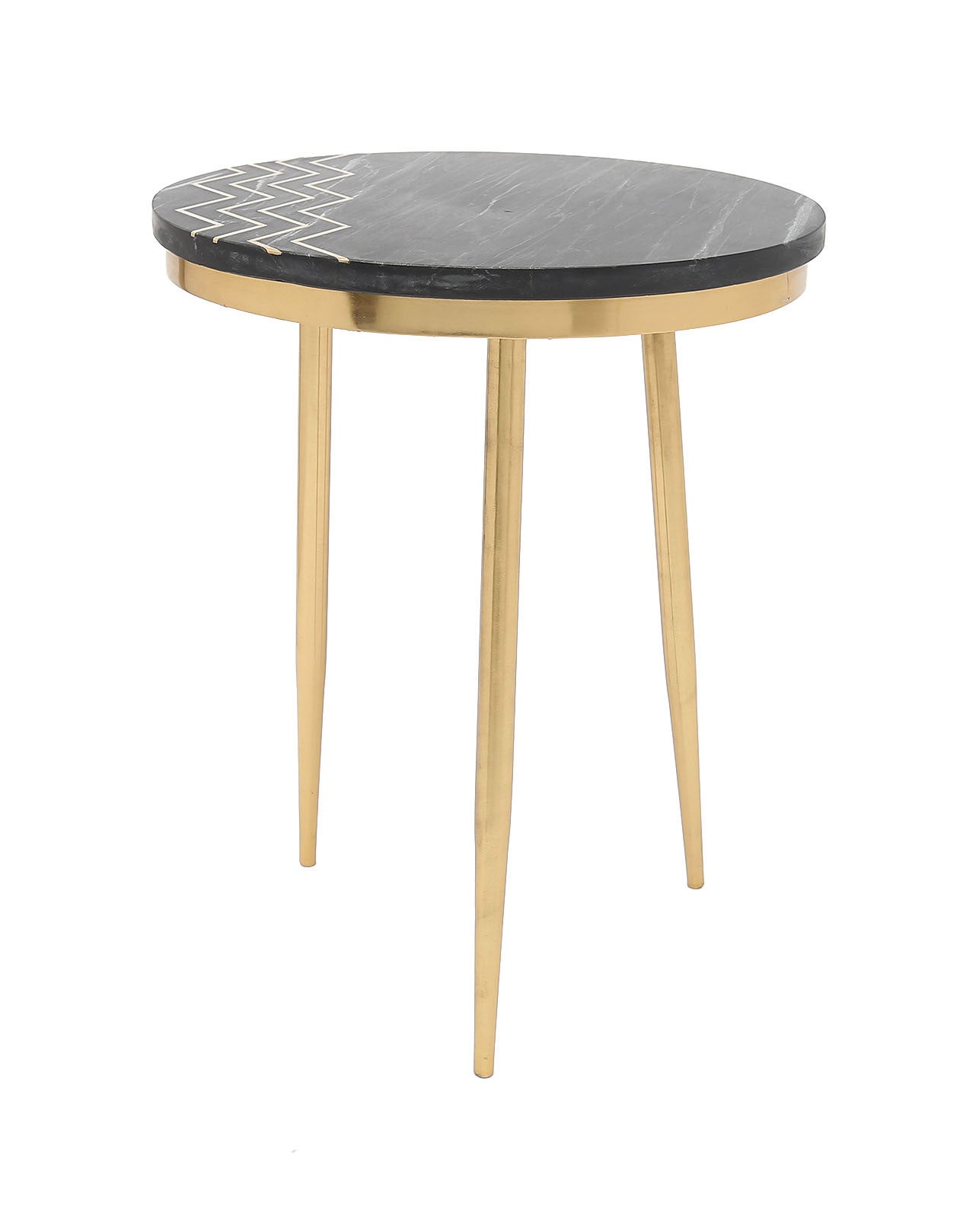 18" x 18" x 22.5" Black Marble & Brass, Marble & Brass, Accent Table Set
