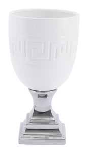 8.5" x 8.5" x 15.7" White & Silver, Ceramic, Medium