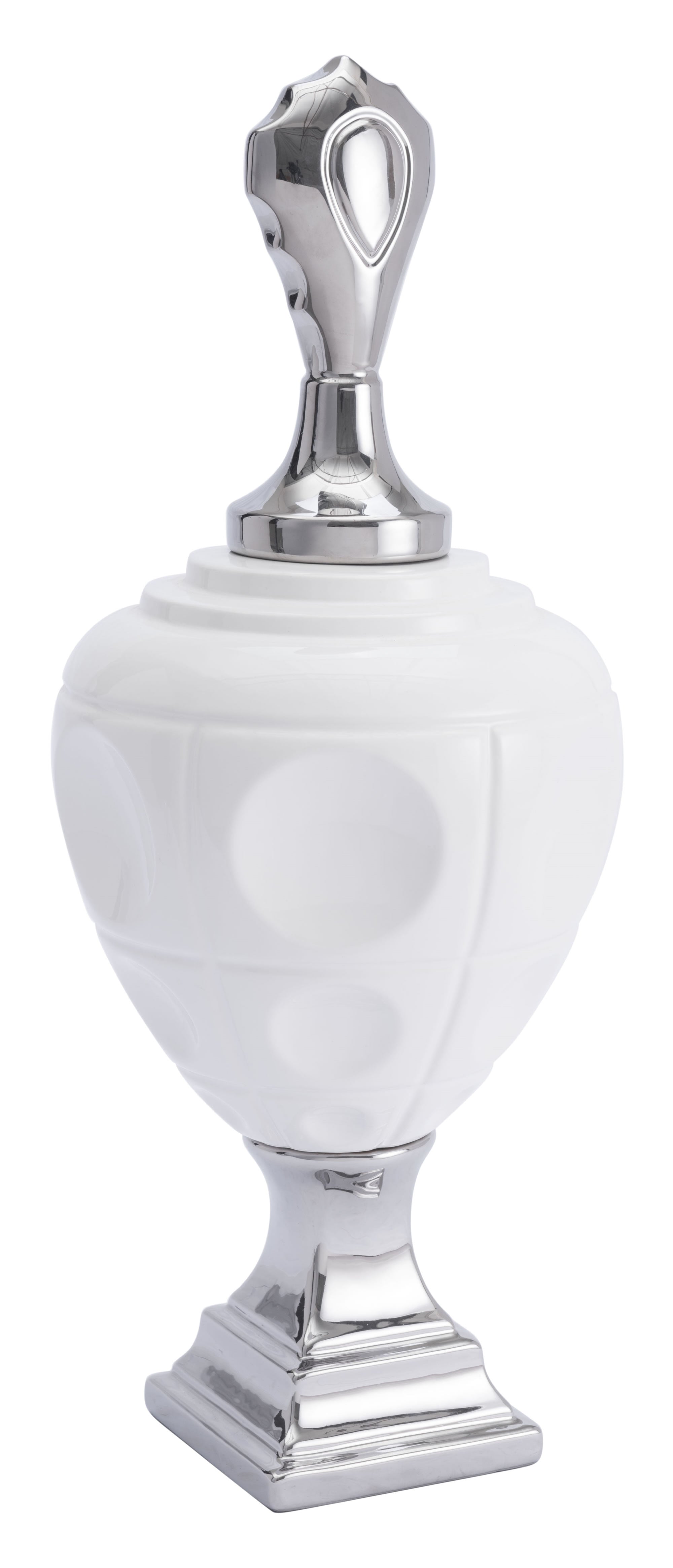 10.4" x 10.4" x 25.6" White & Silver, Ceramic, Large Jar