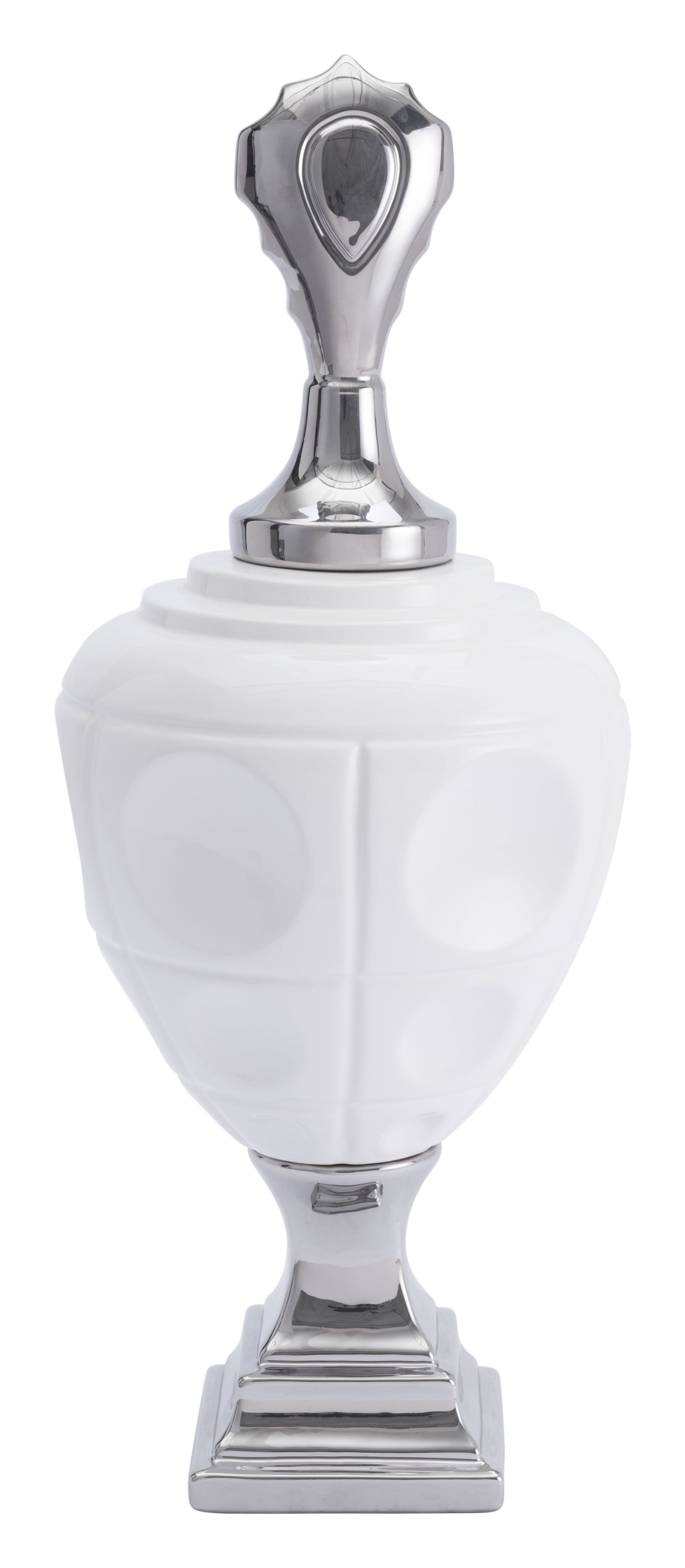 10.4" x 10.4" x 25.6" White & Silver, Ceramic, Large Jar