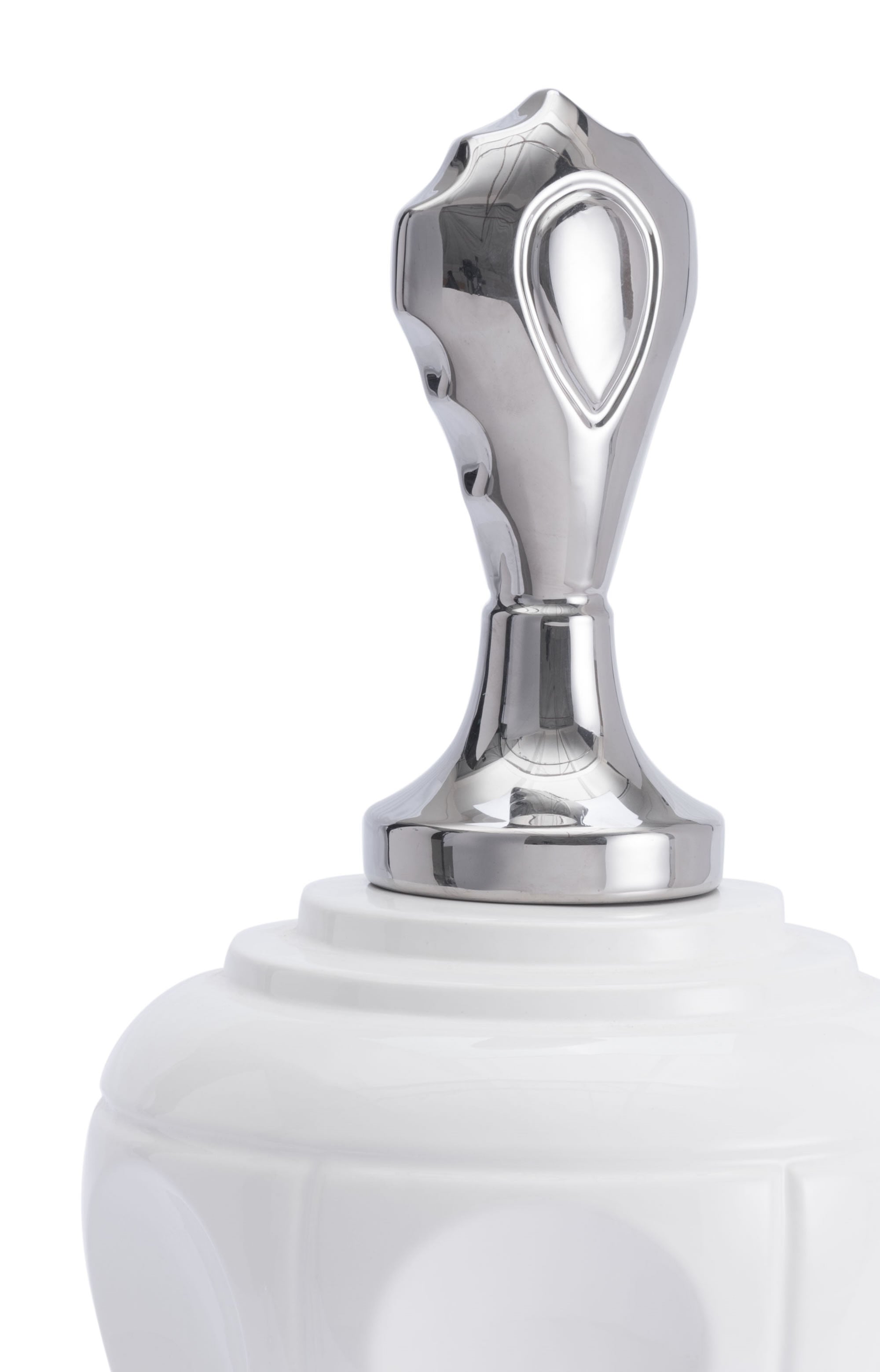 10.4" x 10.4" x 25.6" White & Silver, Ceramic, Large Jar