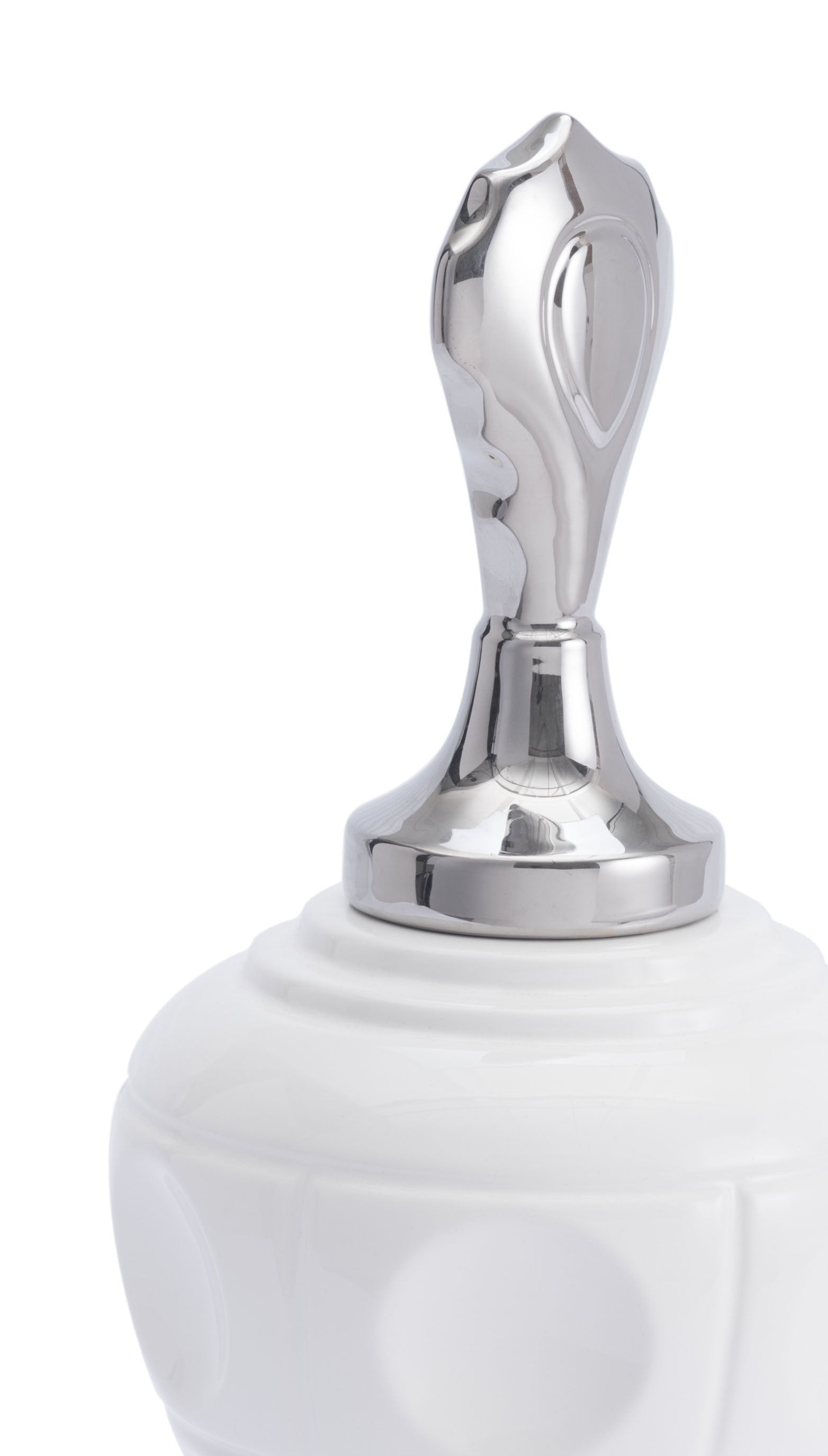 7.5" x 7.5" x 21.1" White & Silver, Ceramic, Medium Jar