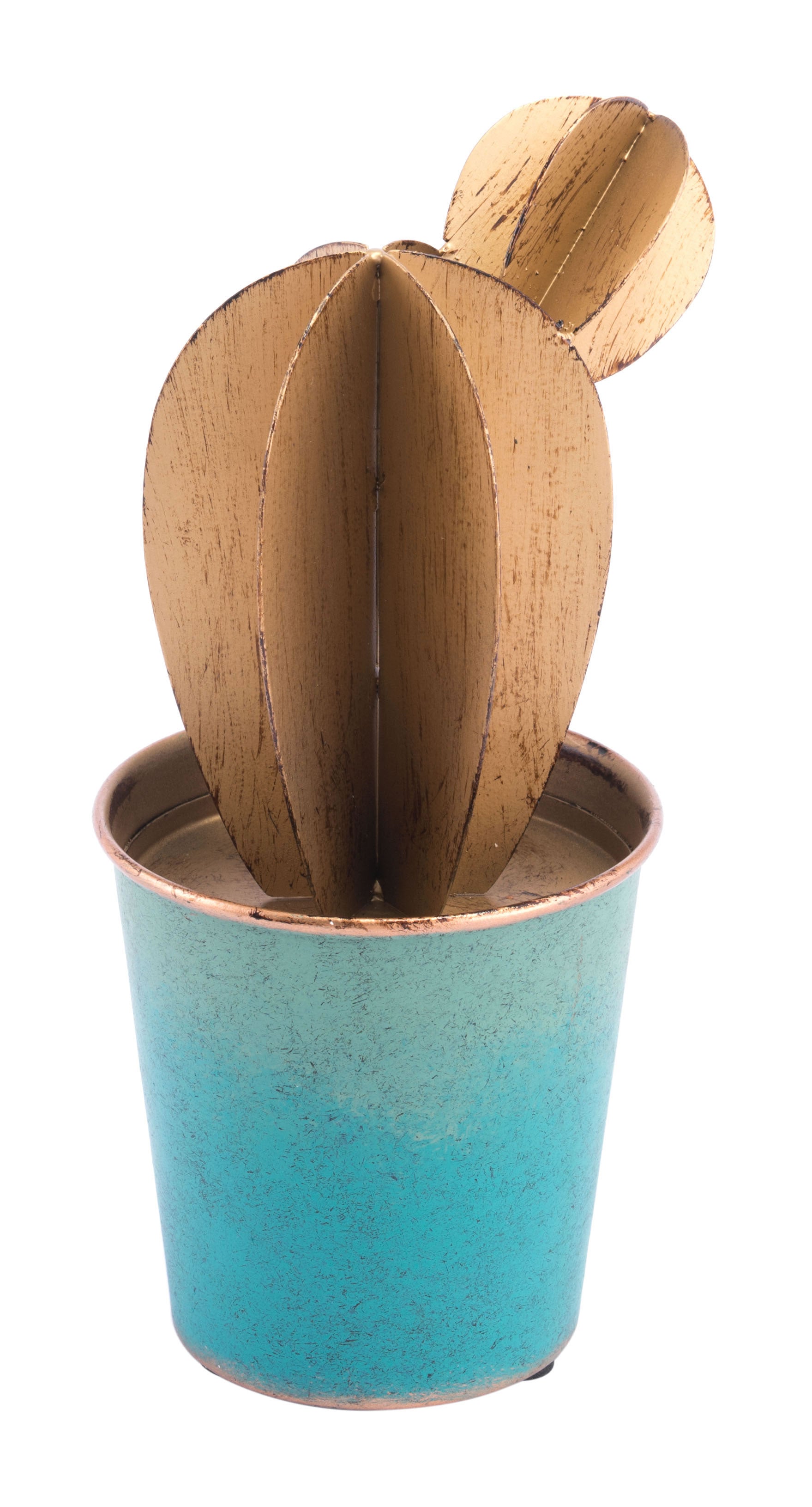 5.1" x 3.9" x 9.4" Blue & Gold, Steel, Cactus Medium