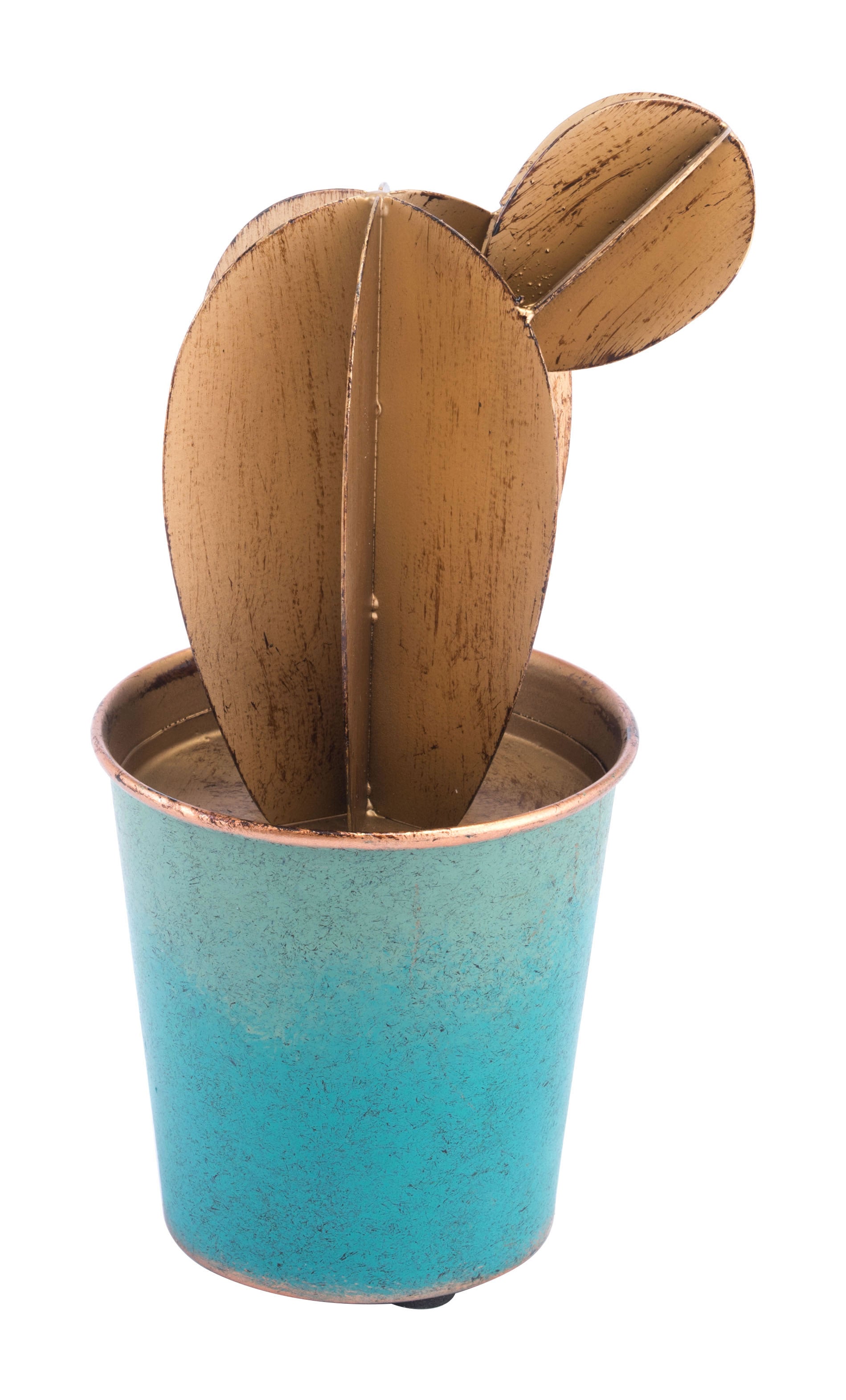 5.1" x 3.9" x 9.4" Blue & Gold, Steel, Cactus Medium