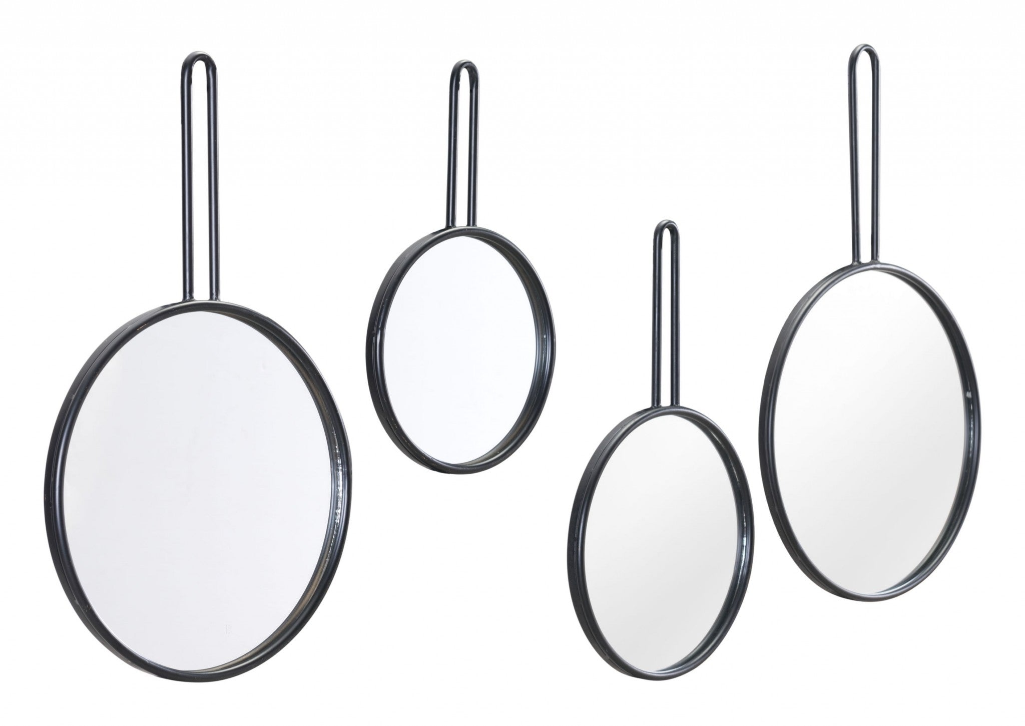 9.8" x 0.8" x 16.5" Black, Steel, Mirror & MDF, Round Mirrors - Set of 4