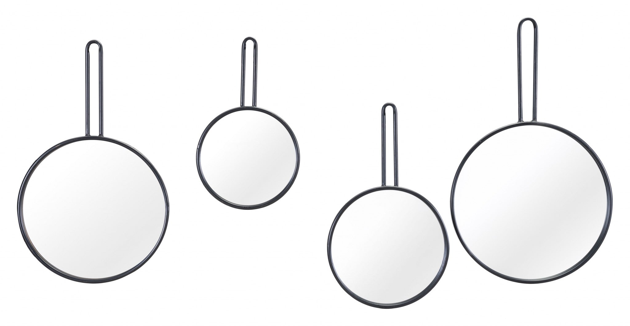 9.8" x 0.8" x 16.5" Black, Steel, Mirror & MDF, Round Mirrors - Set of 4