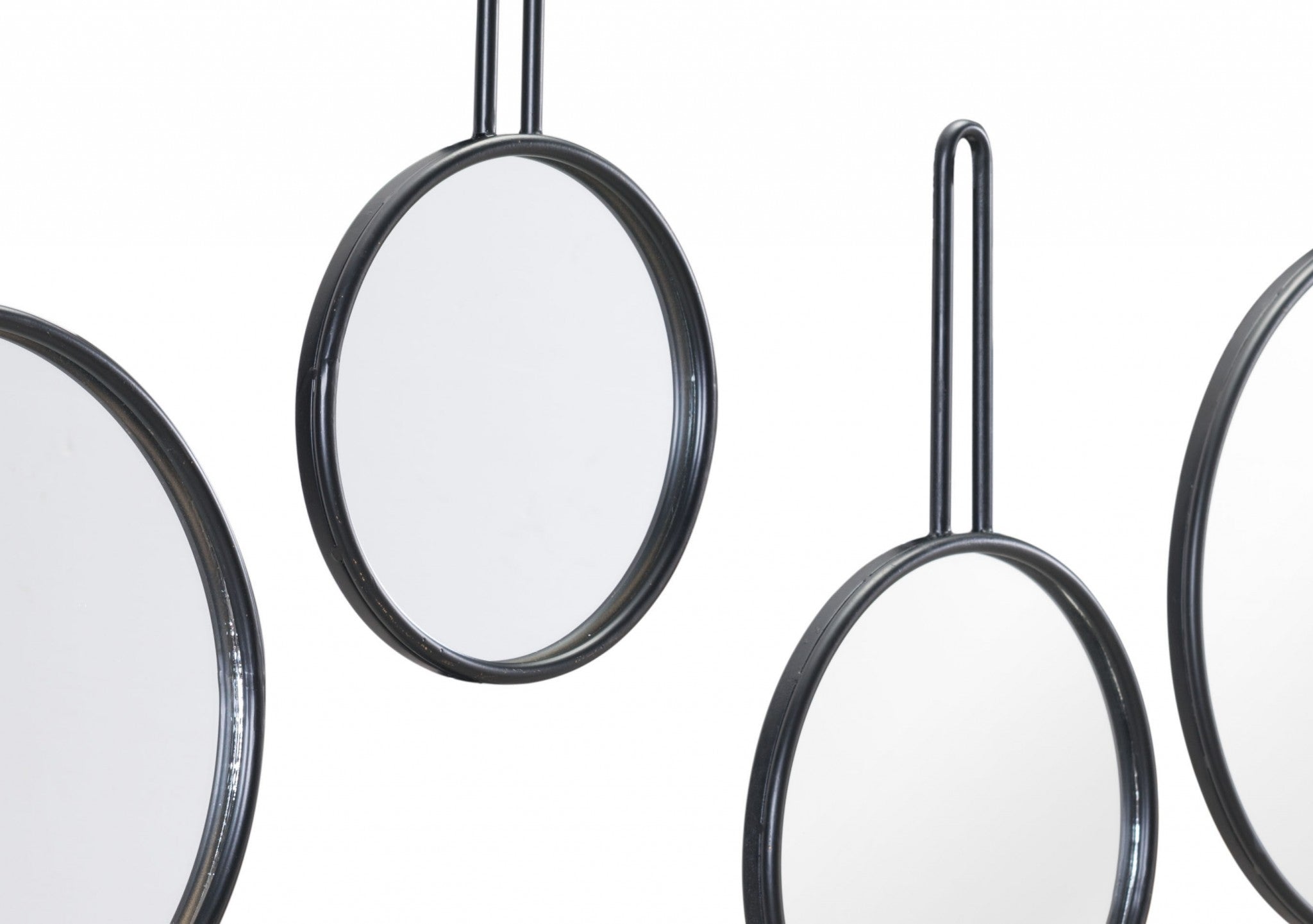 9.8" x 0.8" x 16.5" Black, Steel, Mirror & MDF, Round Mirrors - Set of 4