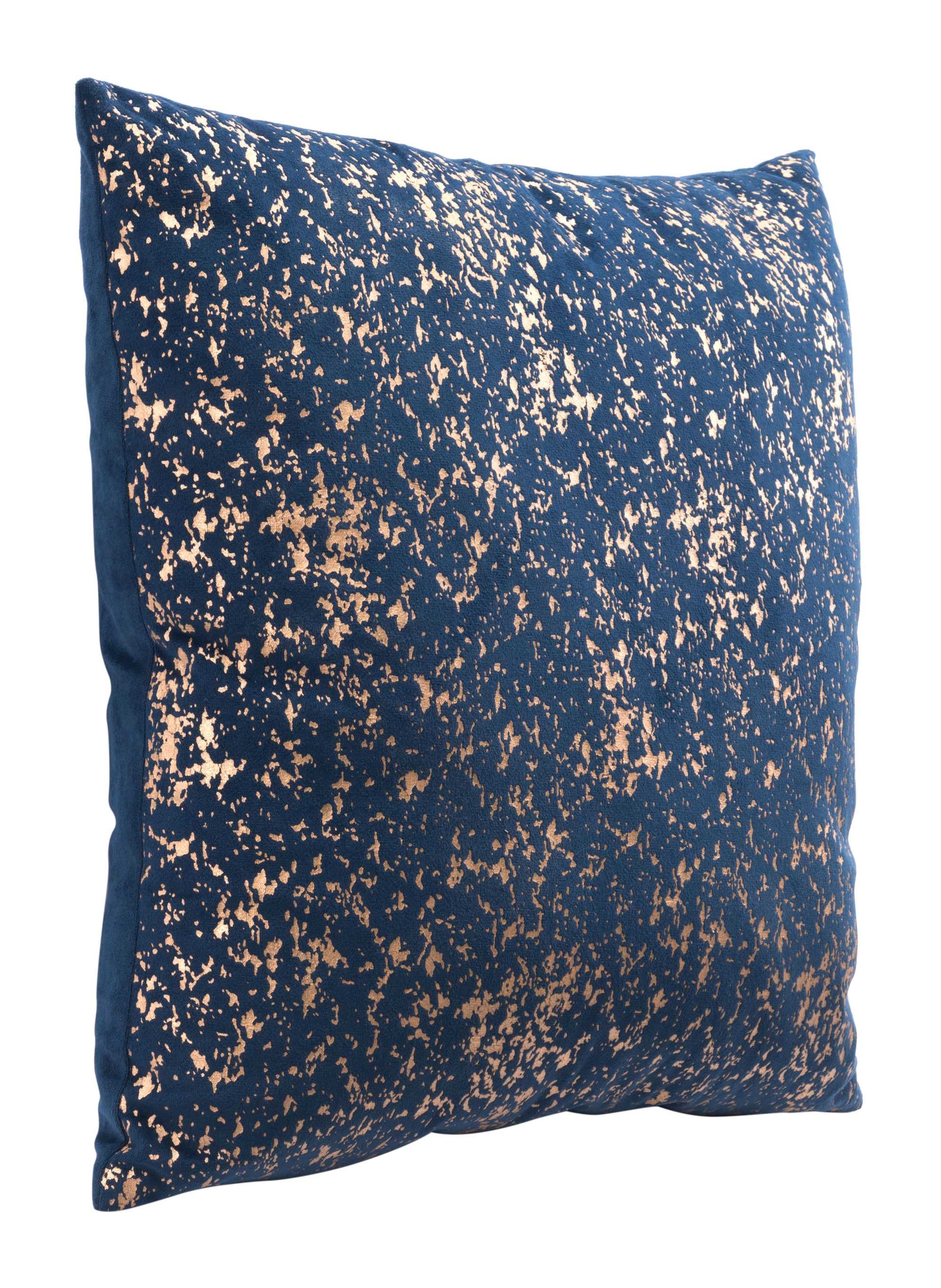 17.7" x 17.7" x 5.1" Blue & Gold, Velvet, Foam, Pillow