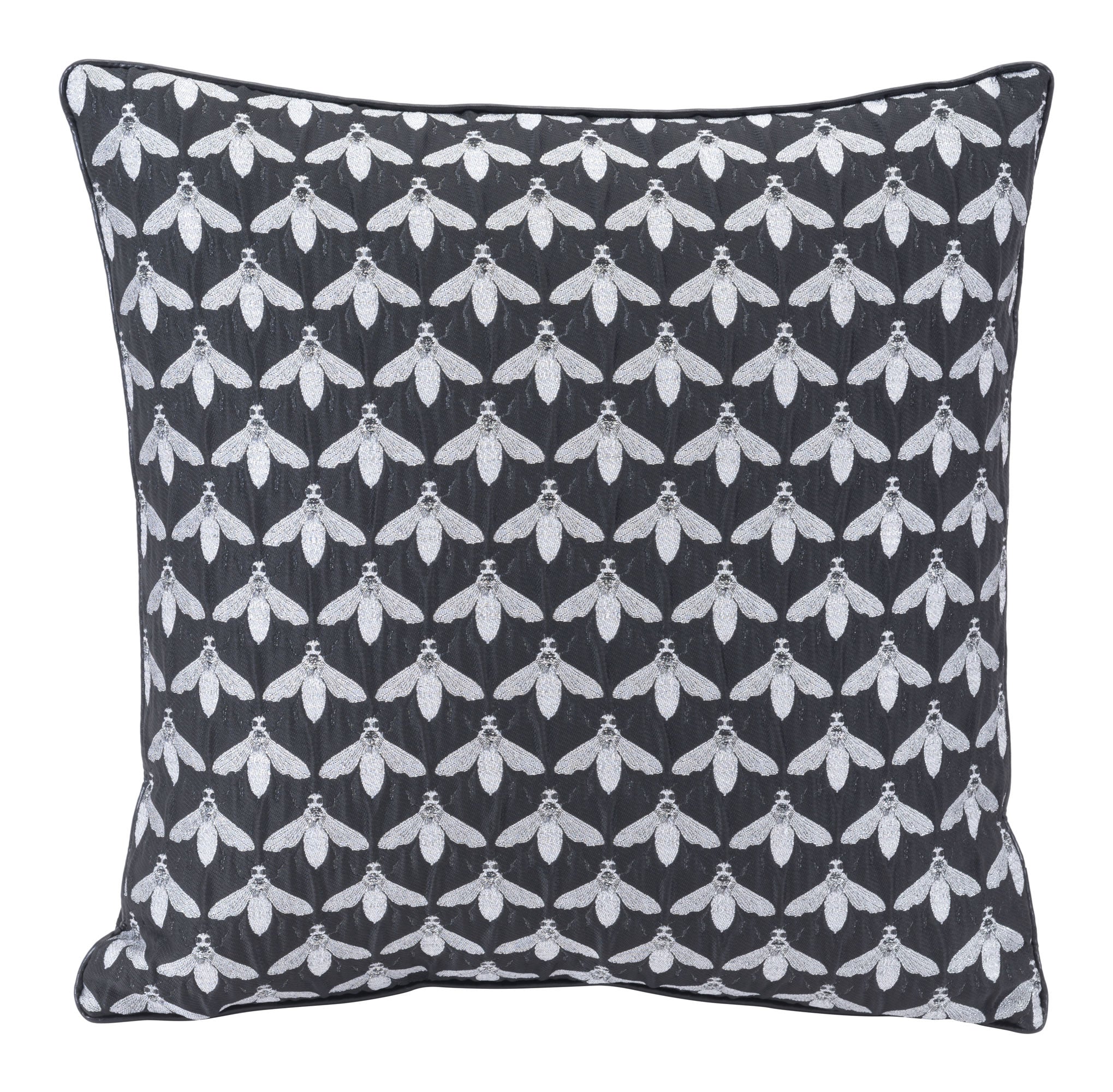 16.9" x 16.9" x 5.1" Black, Foam, Bees At Night Pillow