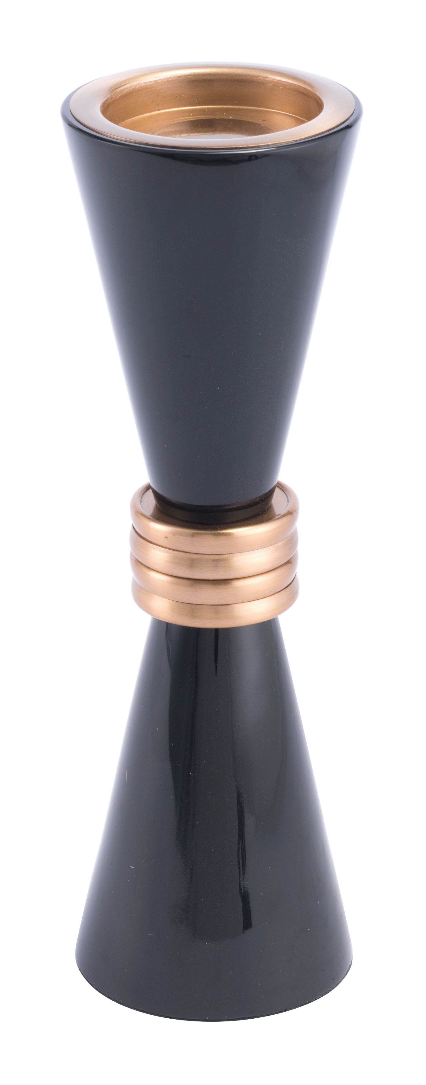 3.1" x 3.1" x 10.2" Black & Gold, MDF & Iron, Candle Holder