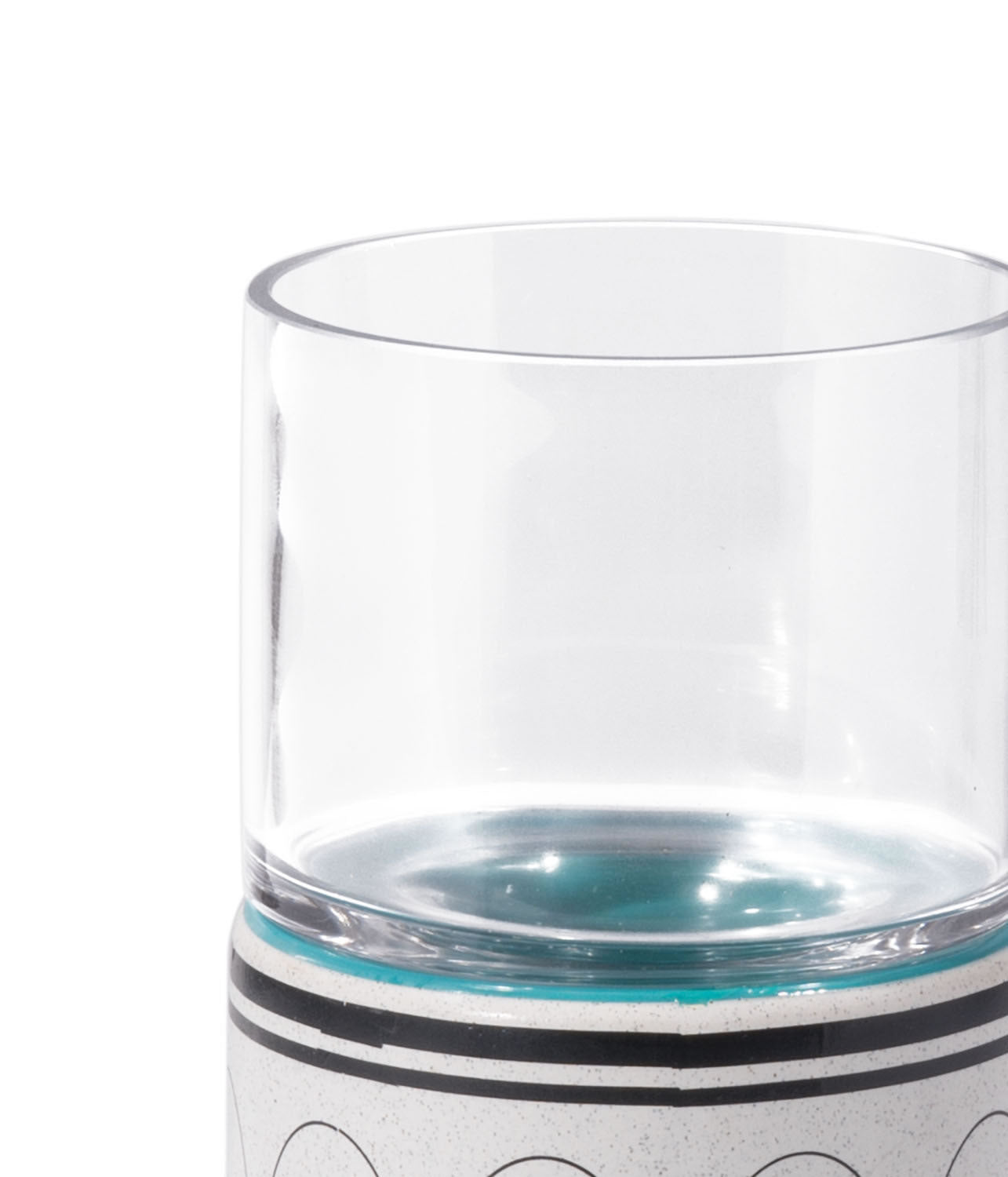 4.1" x 4.1" x 13" Green and Teal Ceramic and Glass Medium Candle Holder