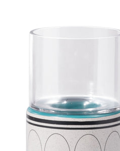 4.1" x 4.1" x 11" Green and Teal Ceramic and Glass Large Candle Holder