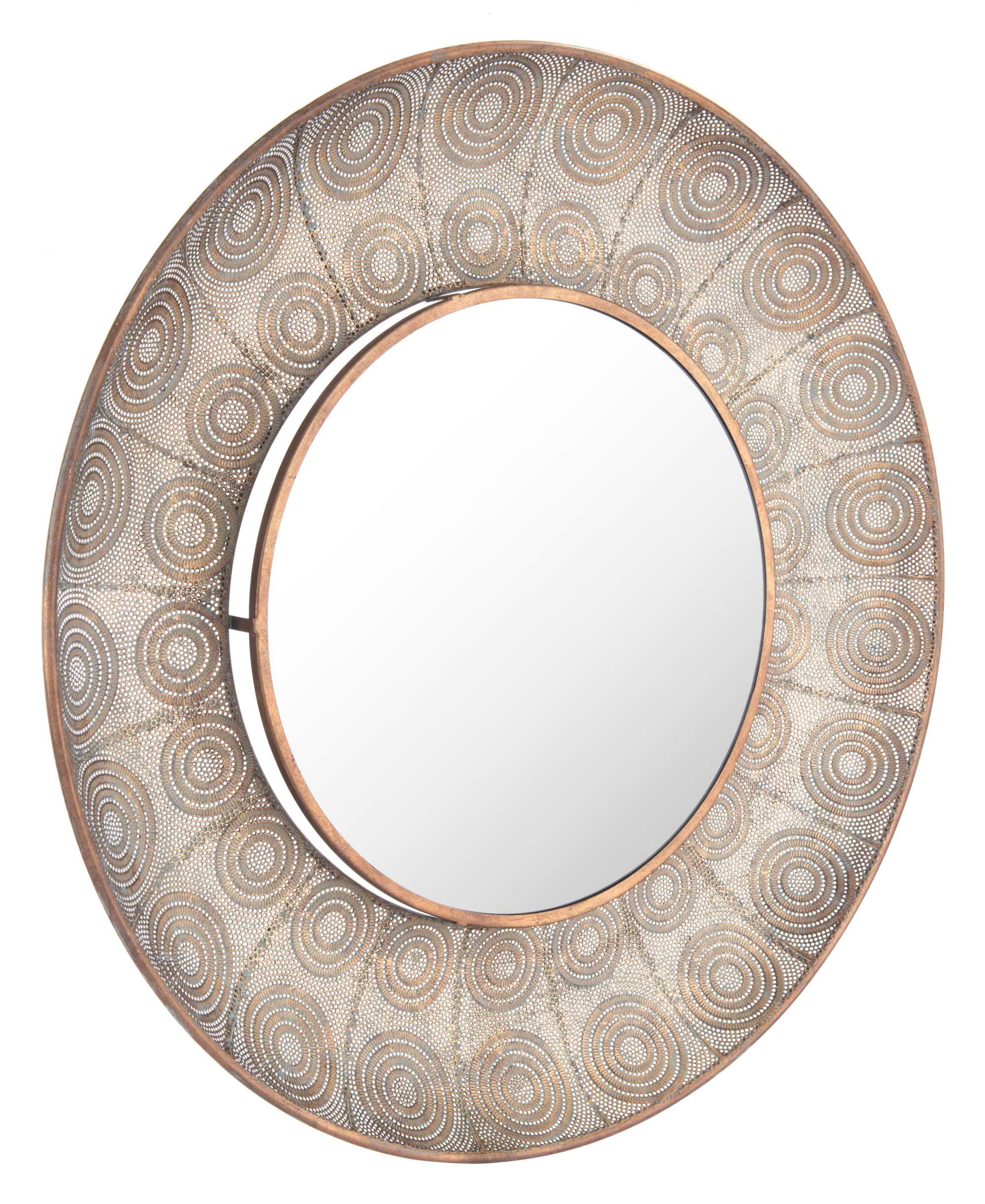 36" x 3.3" x 36" Antique Gold, Steel, Mirror & MDF, Large Round Mirror