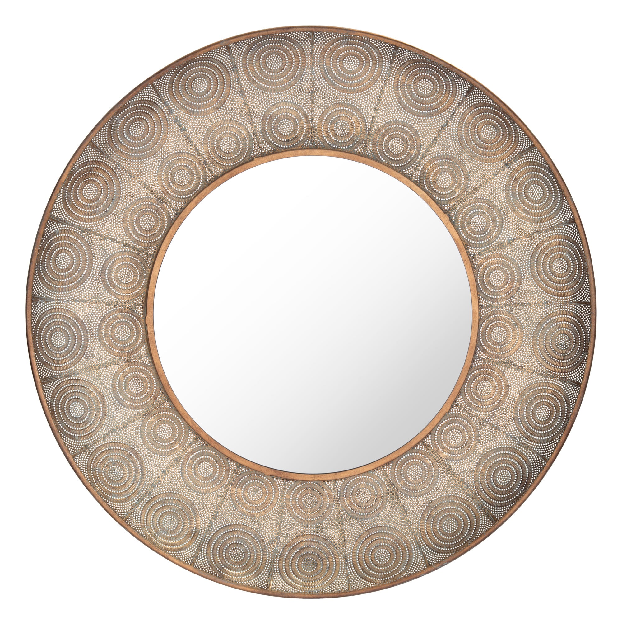 36" x 3.3" x 36" Antique Gold, Steel, Mirror & MDF, Large Round Mirror