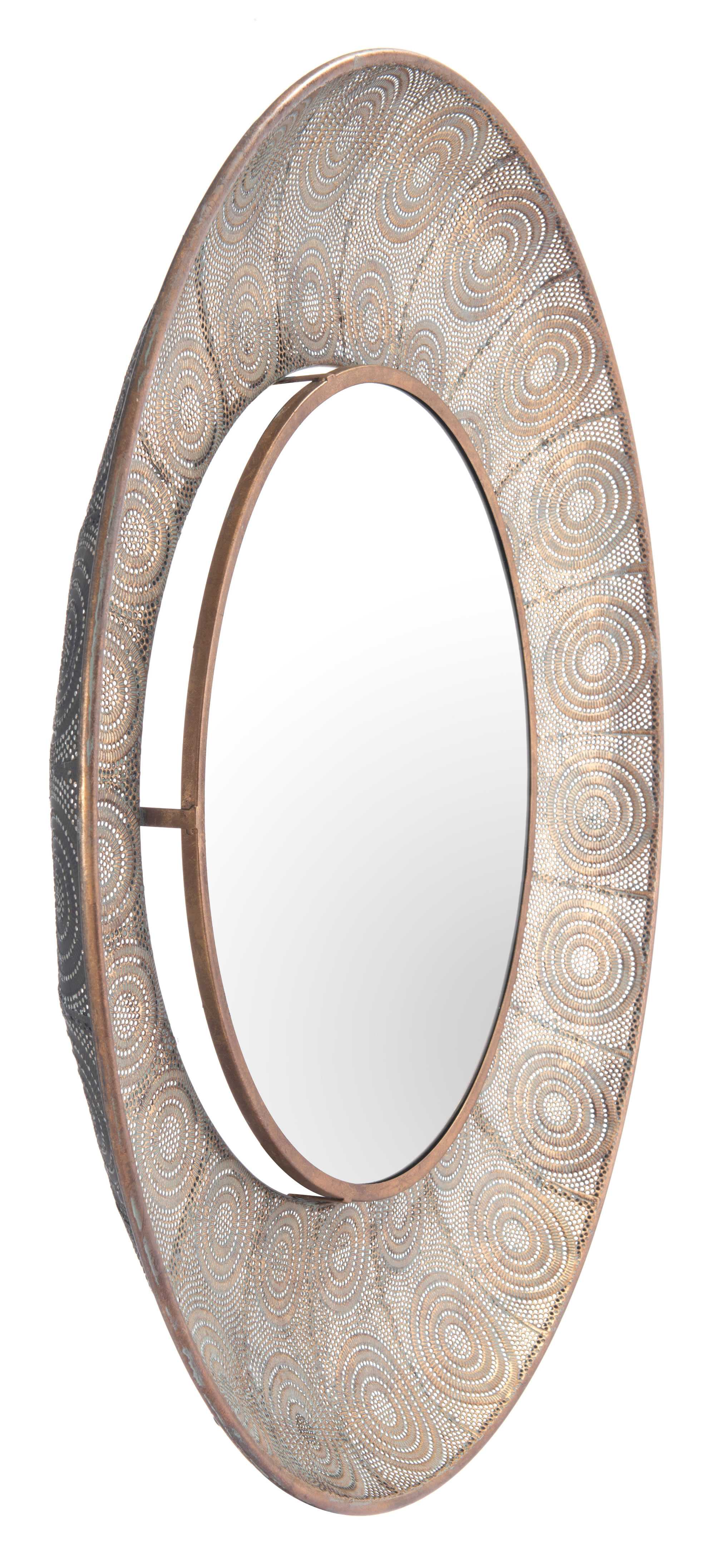 36" x 3.3" x 36" Antique Gold, Steel, Mirror & MDF, Large Round Mirror