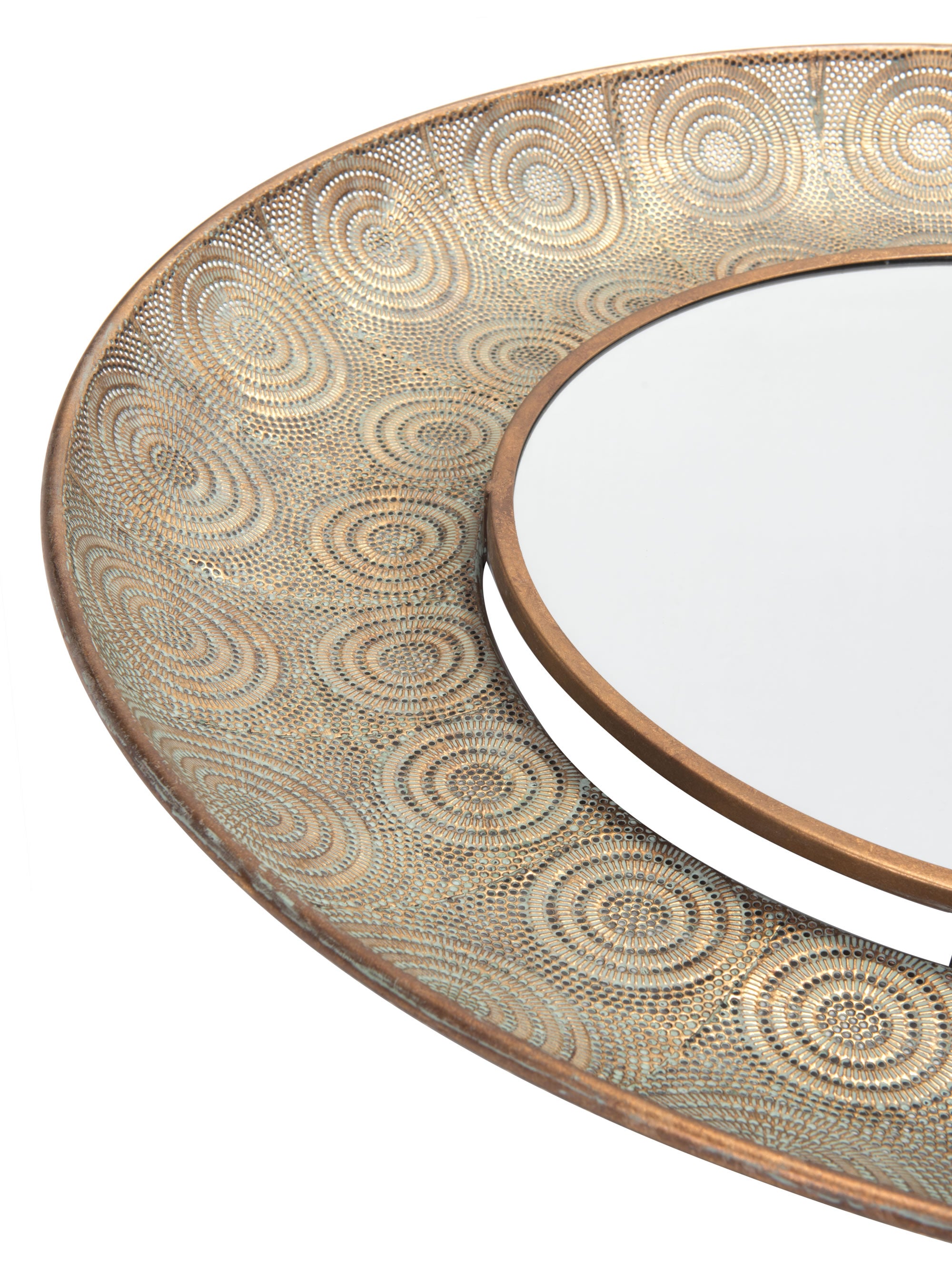 36" x 3.3" x 36" Antique Gold, Steel, Mirror & MDF, Large Round Mirror