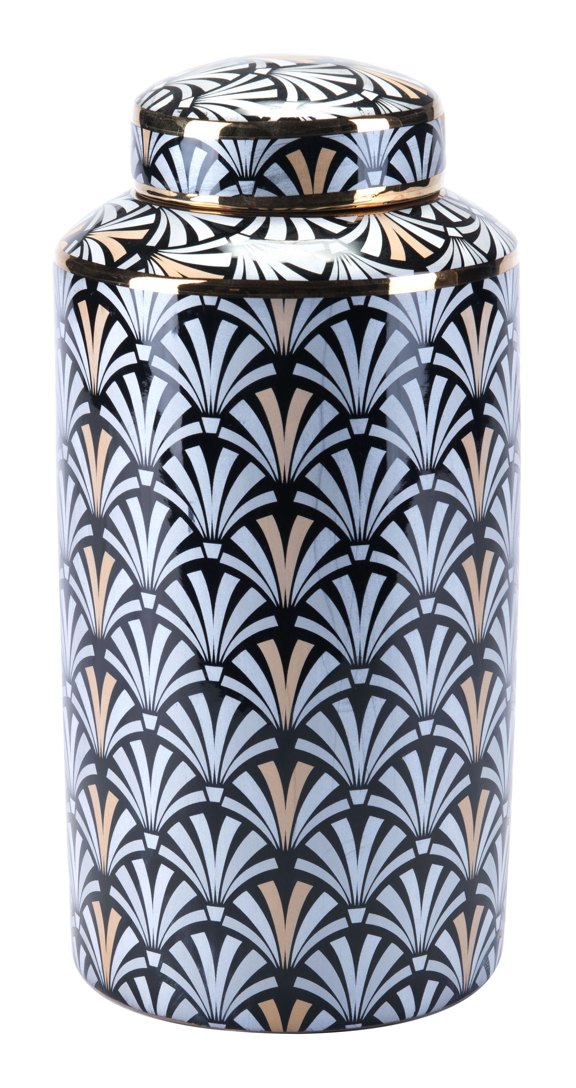 6.7" x 6.7" x 14.2" Black & White, Ceramic, Large Jar